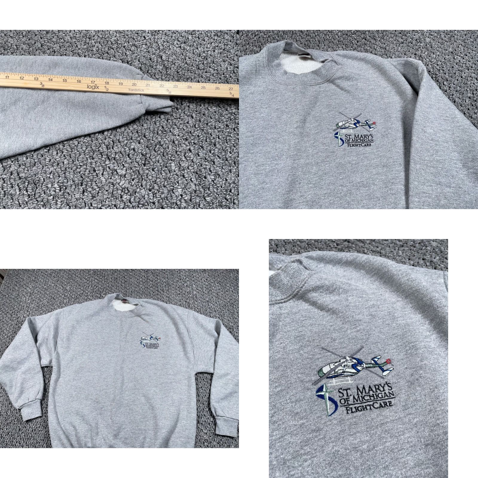 Jerzees JERZEES St. Mary's of Michigan Flight Center Sweatshirt Adult Large Gray Graphic Print 90s Mens Size US L / EU 52-54 / 3 - 8 Thumbnail