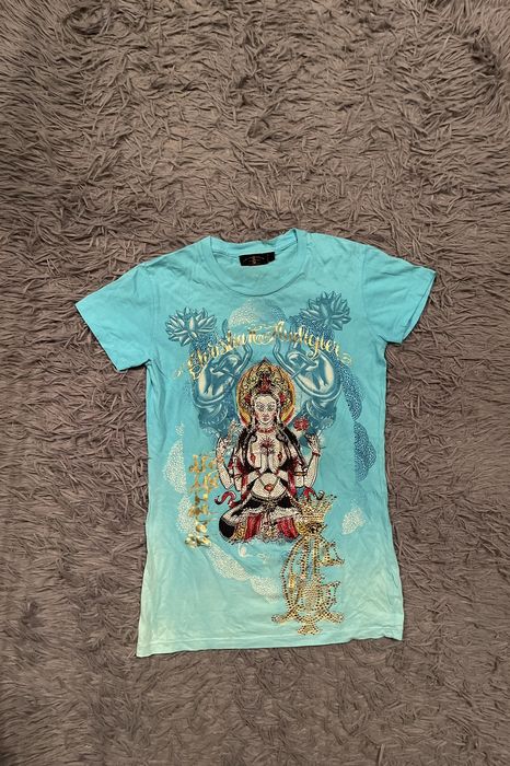 Vintage Christian Audigier Indian god vishnu rhinestone logo t