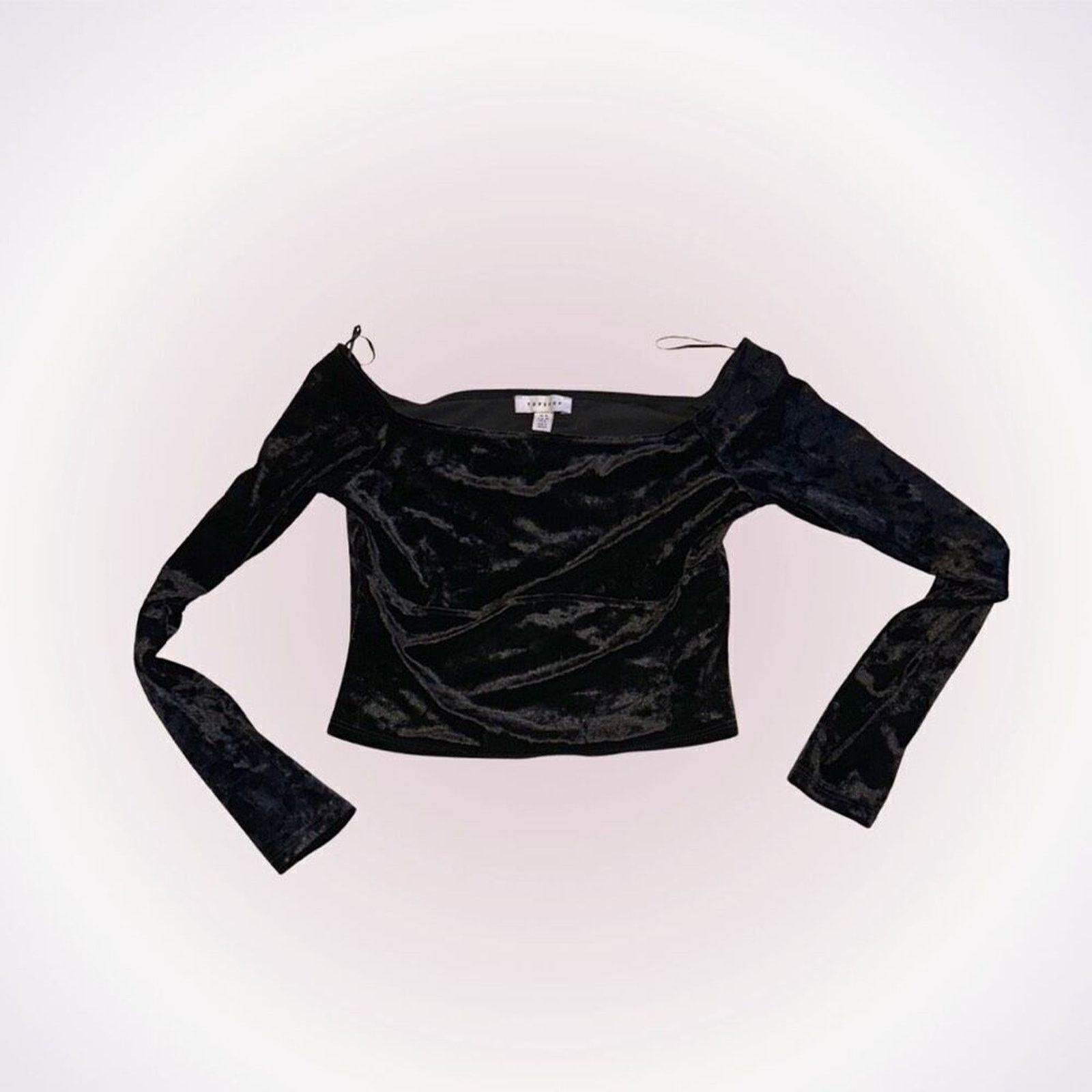 Topshop Topshop Black Velvet Off-Shoulder Long Sleeve Top | Sz 6 Size M / US 6-8 / IT 42-44 - 1 Thumbnail