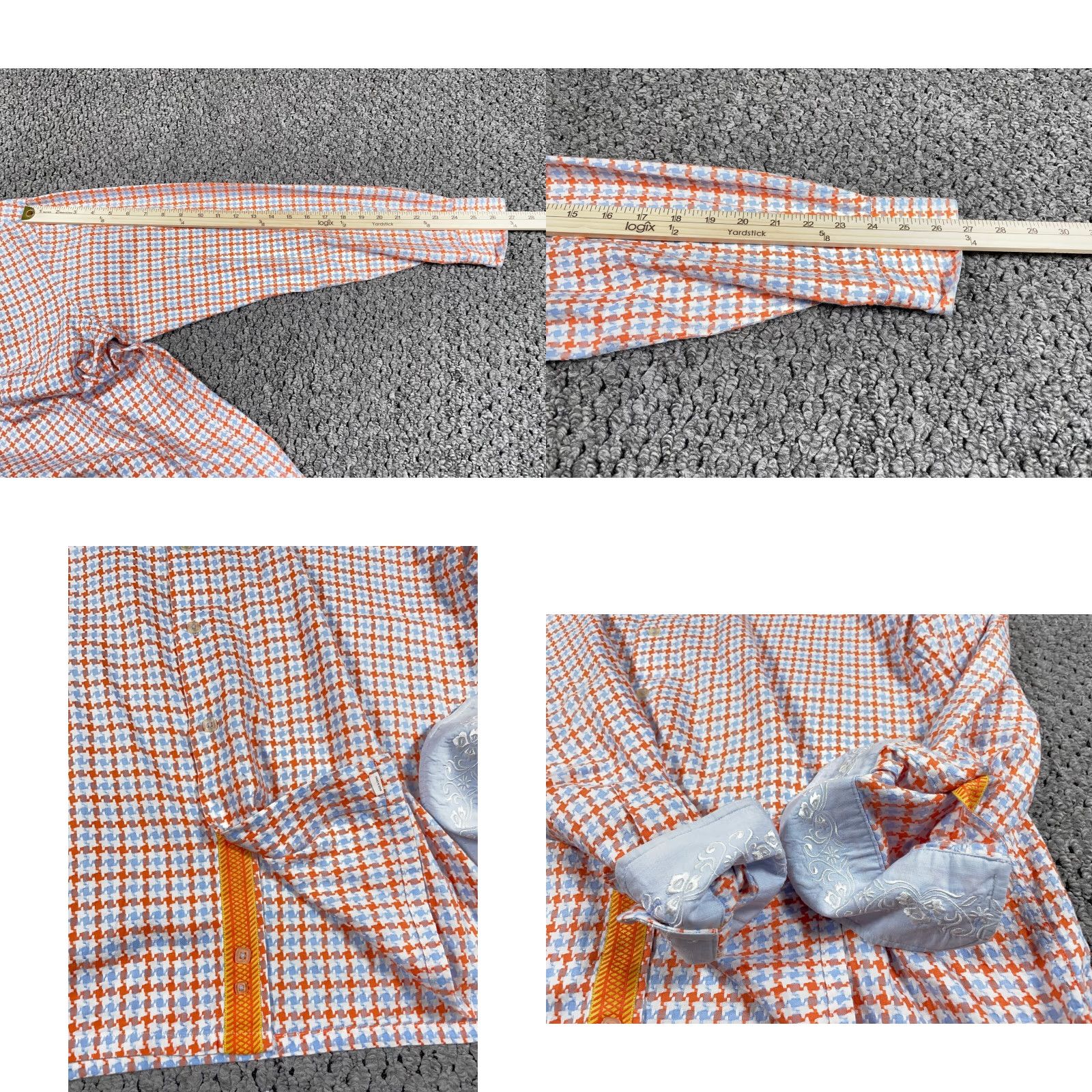 Luchiano Visconti VINTAGE Visconti Flip-Cuff Shirt Men XL Orange Blue Houndstooth Paisley Trim Button-Down Cotton Shirt Size US XL / EU 56 / 4 - 8 Thumbnail