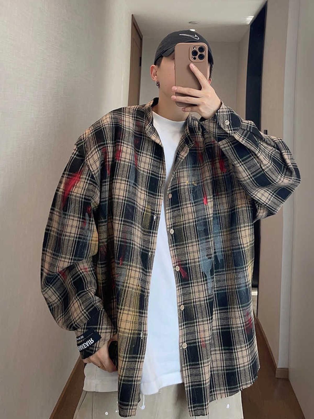 Flannel × Vintage Paint Splash Oversized Plaid Flannel Long Sleeve Shirt Size US M / EU 48-50 / 2 - 2 Thumbnail