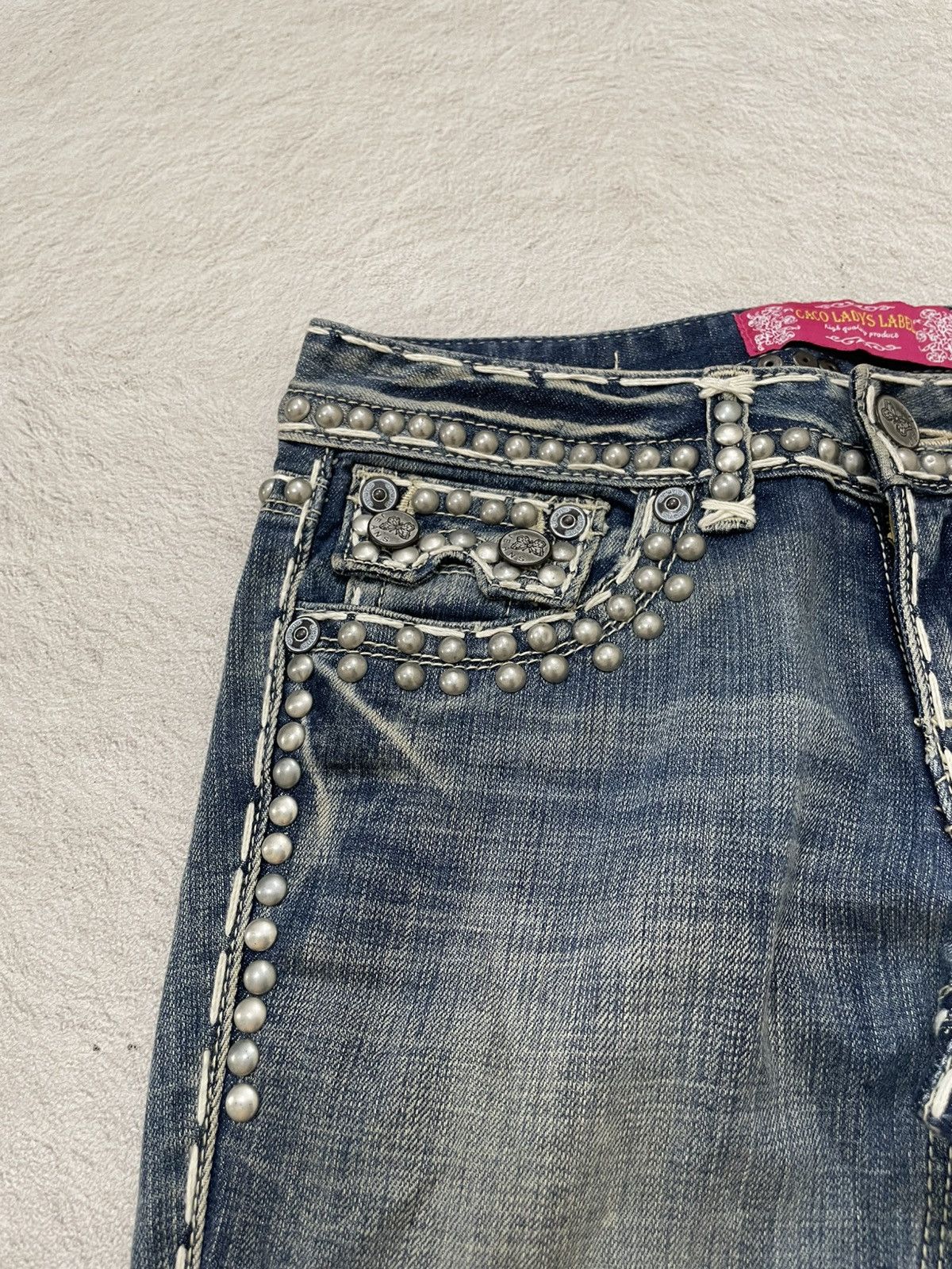 Japanese Brand 00s Studed Denim Embellished Y2K Designer Jeans Bling Pocket Size US 28 / EU 44 - 4 Thumbnail