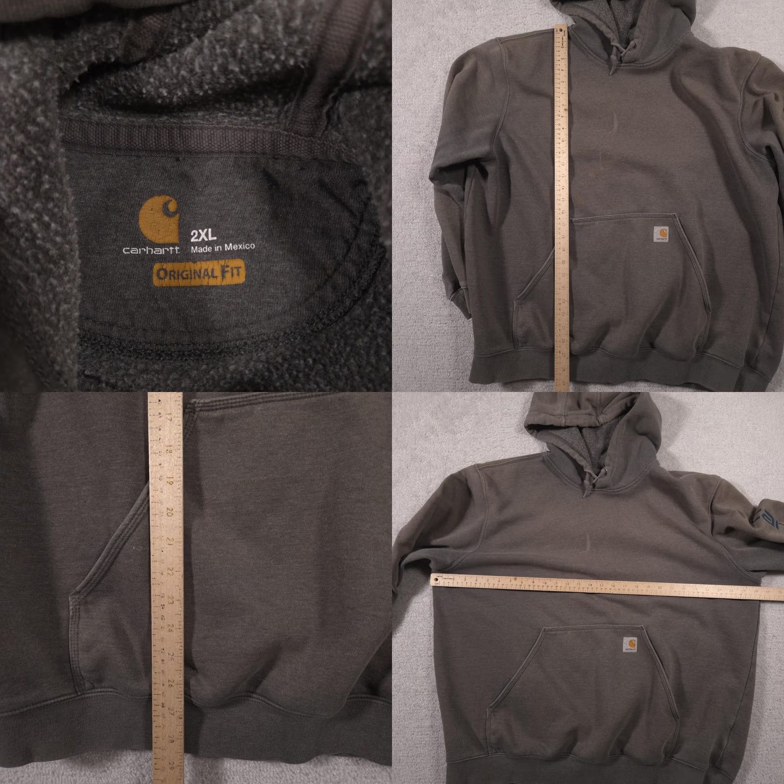 Carhartt VINTAGE Carhartt Sweatshirt Hoodie Mens 2XL Gray Original Fit Sleeve Logo Workwear Pullover Hooded Pockets Lined Graphic Print Size US XXL / EU 58 / 5 - 9 Thumbnail