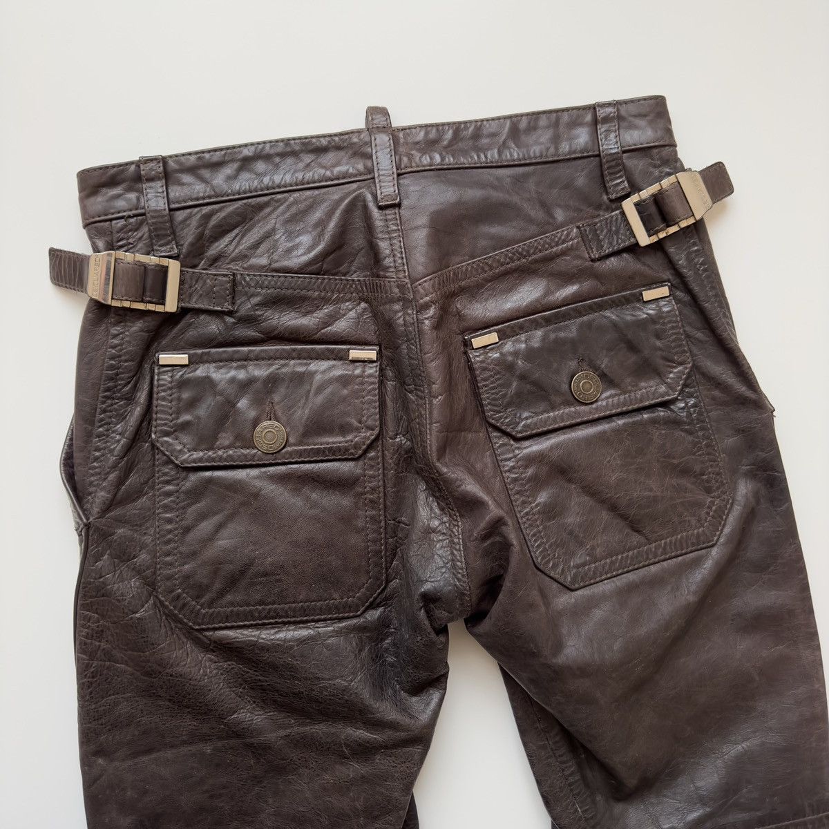 Dsquared2 Dsquared2 F/W 2005 Leather Biker Pants Brown Cowhide Size US 30 / EU 46 - 8 Thumbnail