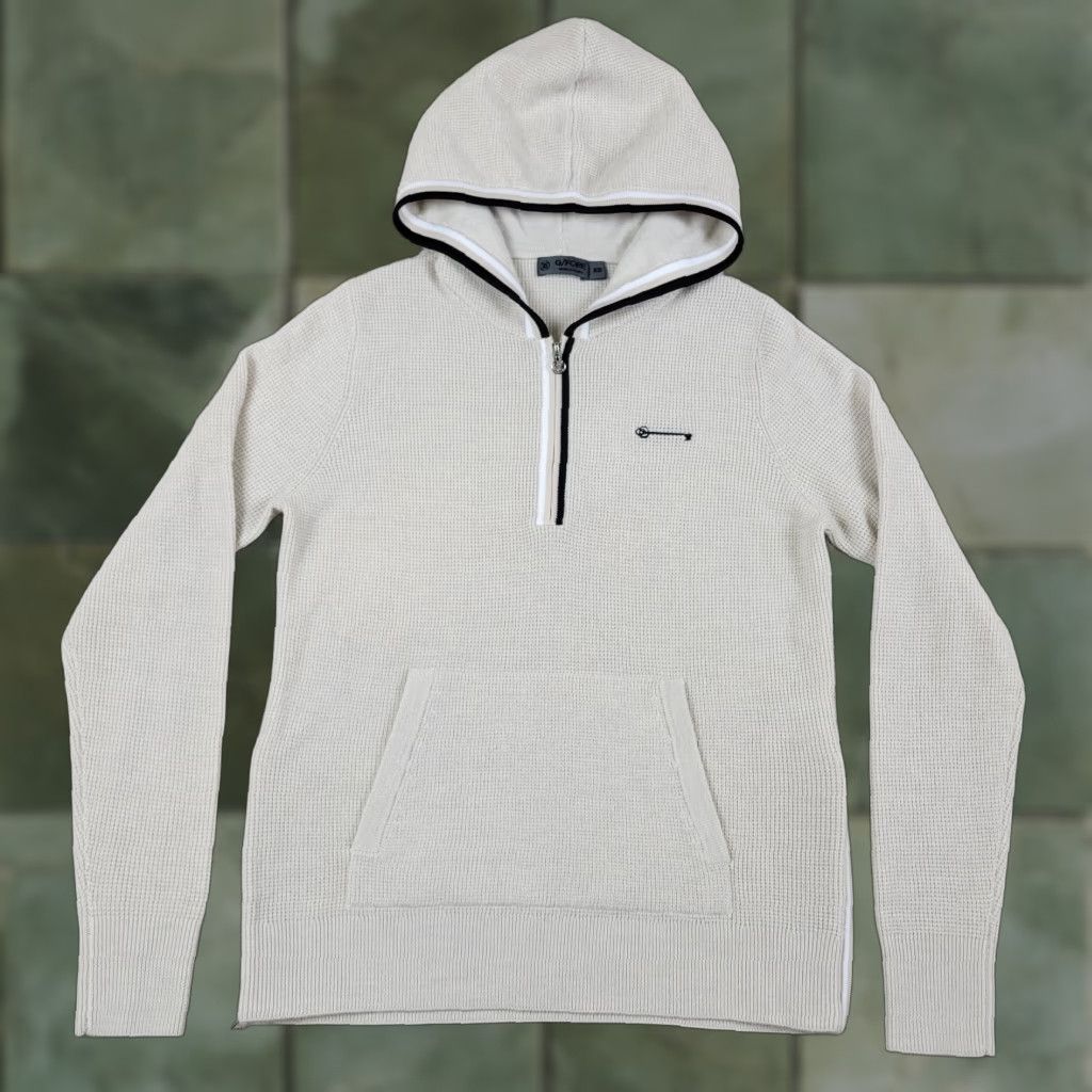 G/FORE G Fore Waffle Stitch Wool Pullover Hoodie Womens XS Beige Stone 1/4 Zip Sweater Size XS / US 0-2 / IT 36-38 - 1 Thumbnail