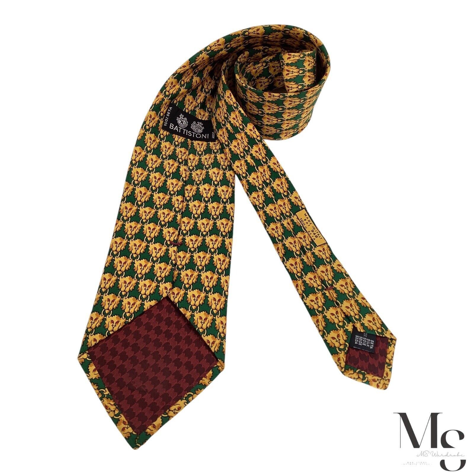 Battistoni BATTISTONI XL BAT 948 Green Yellow Lion Head Print Silk Tie Size ONE SIZE - 2 Thumbnail