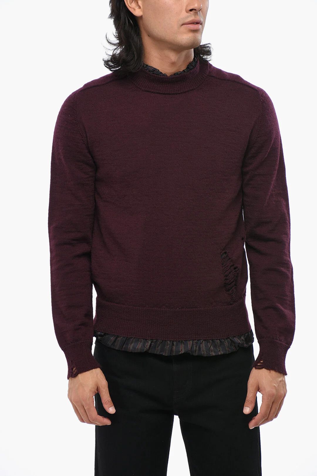 Maison Margiela og1mm0326 Wool Crewneck Sweater in Burgundy Size US M / EU 48-50 / 2 - 1 Thumbnail