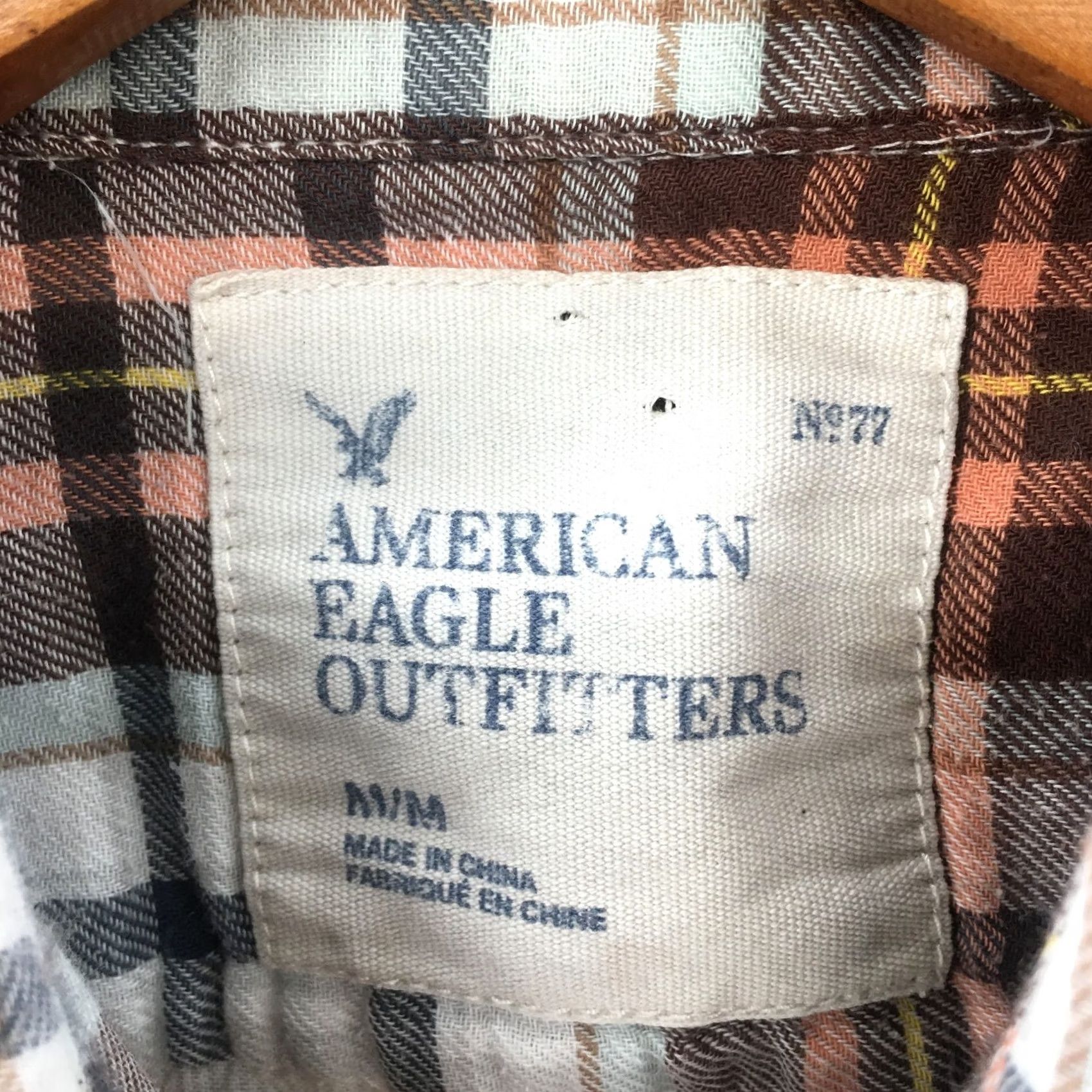 American Eagle Outfitters American Eagle Outfitters Long Sleeve Shirt Top Mens M Brown Cotton Button Up Plaid Collar Size US M / EU 48-50 / 2 - 6 Thumbnail