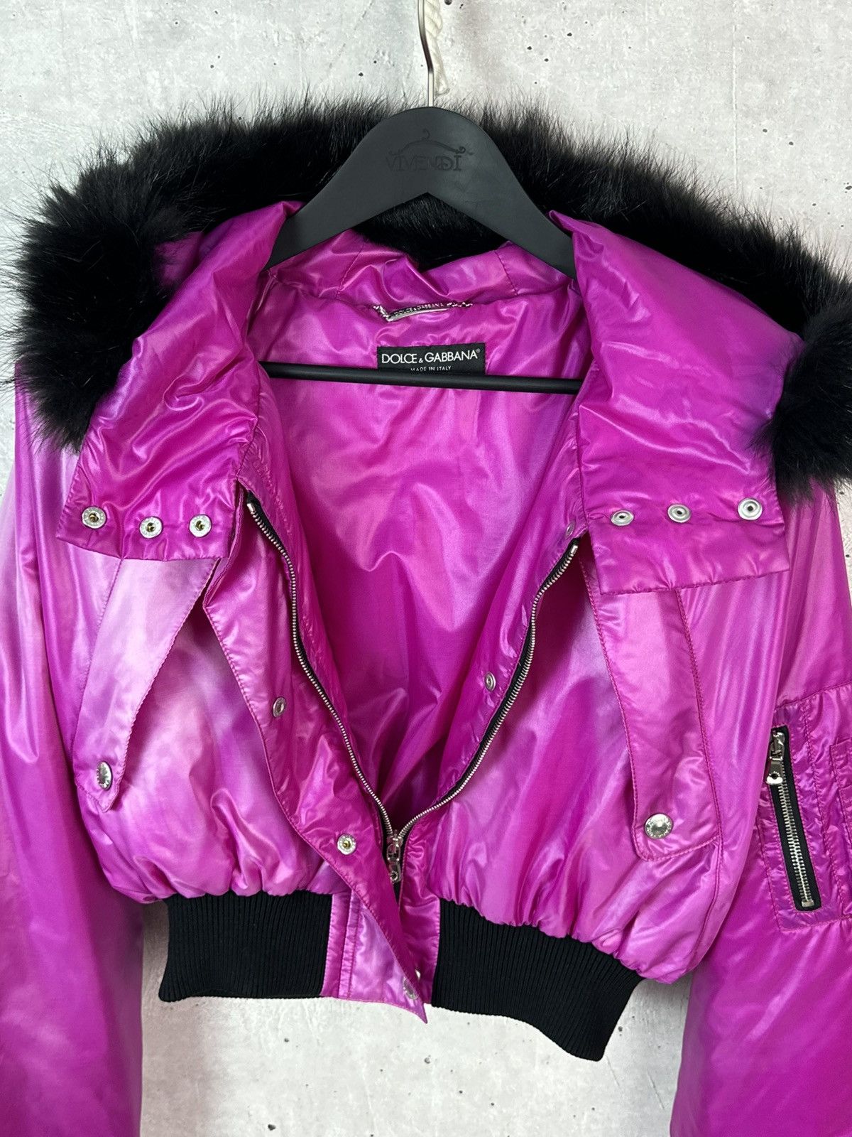 Dolce & Gabbana Dolce & Gabbana Fuchsia Cropped Hooded Raccoon Trim Jacket Size US XS / EU 42 / 0 - 18 Thumbnail