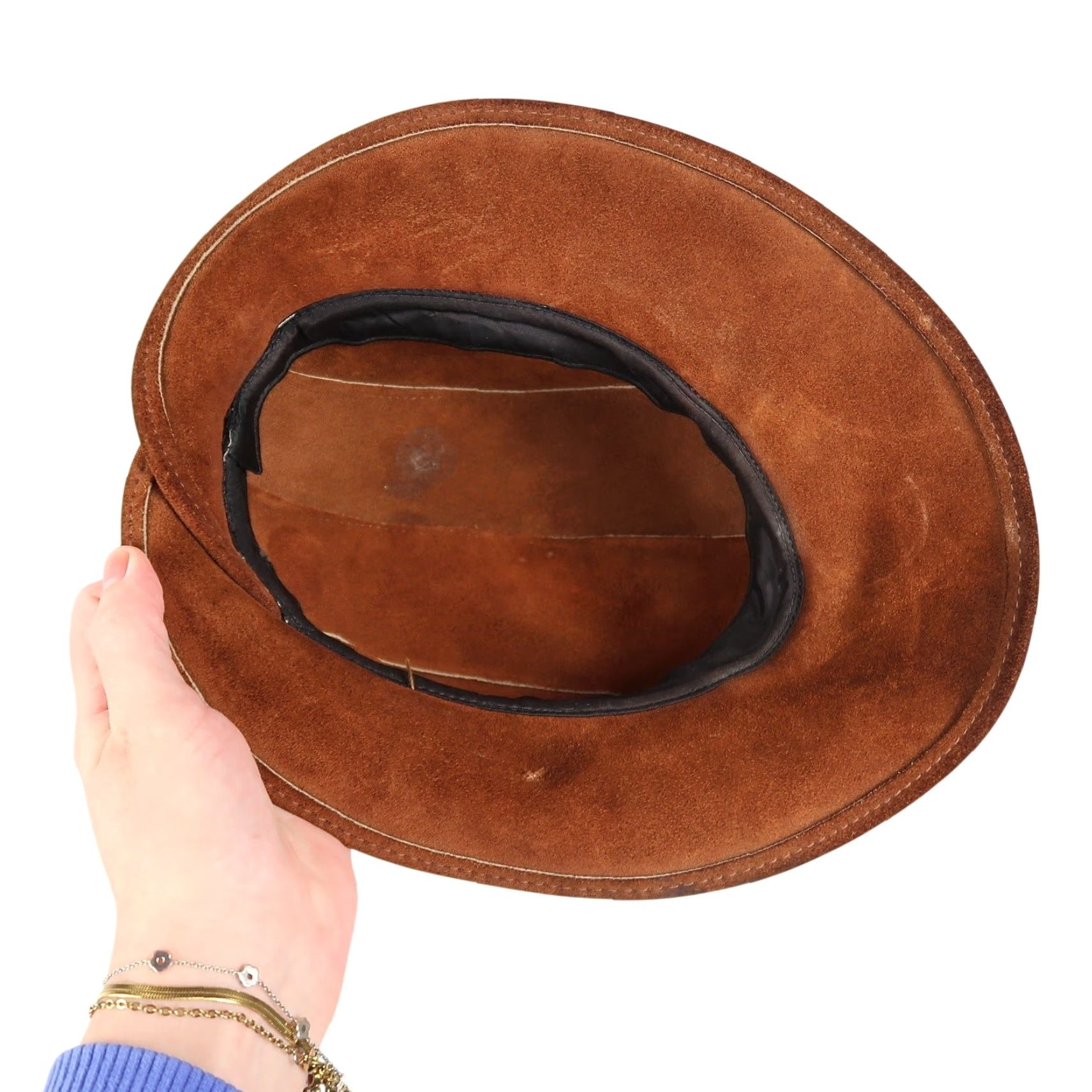 Vintage VINTAGE Brown Suede Leather Cloche Bucket Hat Vintage 70s Boho Hippie Womens One Size Size ONE SIZE - 6 Thumbnail