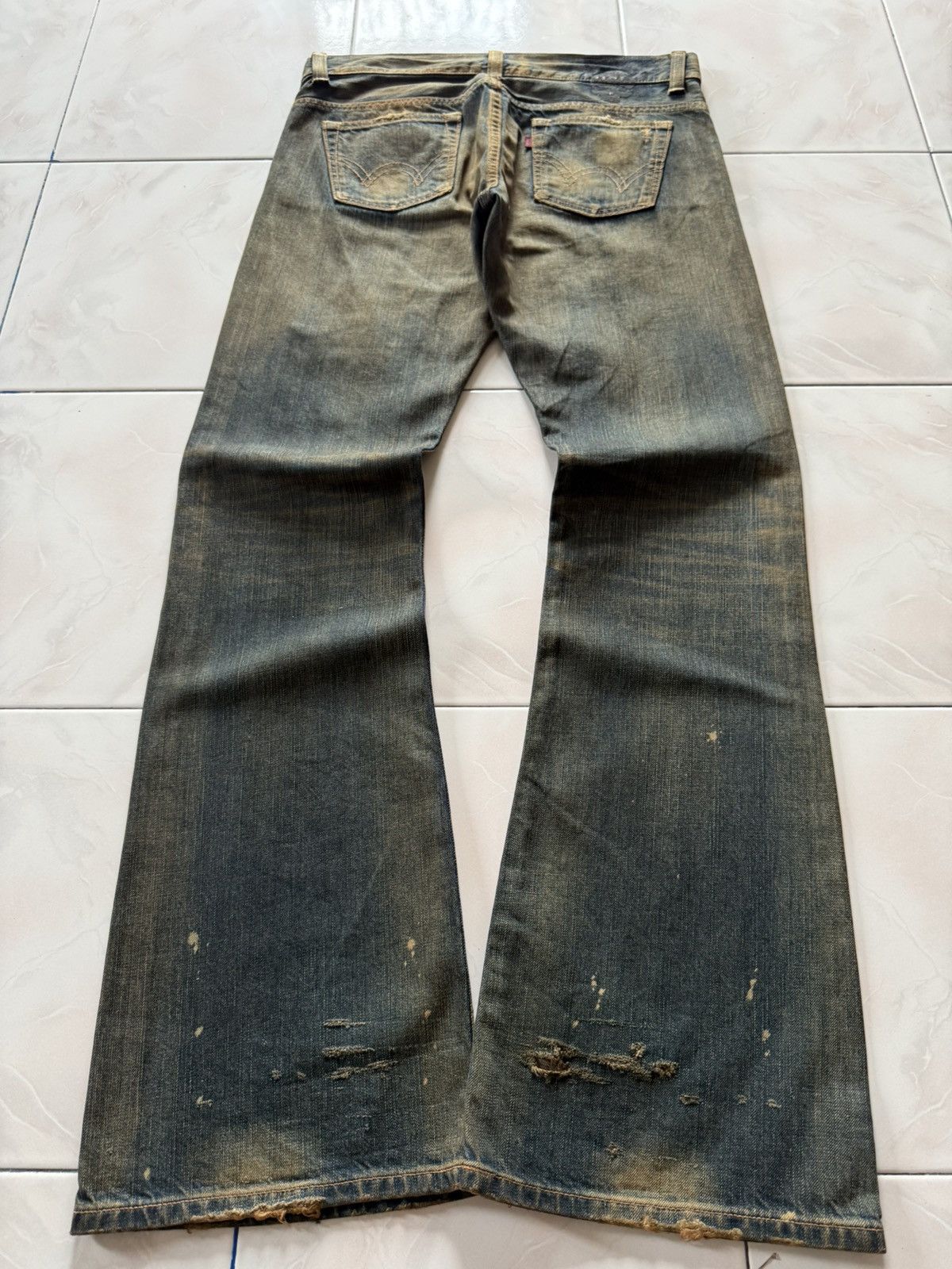 If Six Was Nine Rare Edwin 535 Pierced & Studs Heavy Mud Wash Flared Jeans Size US 32 / EU 48 - 2 Thumbnail