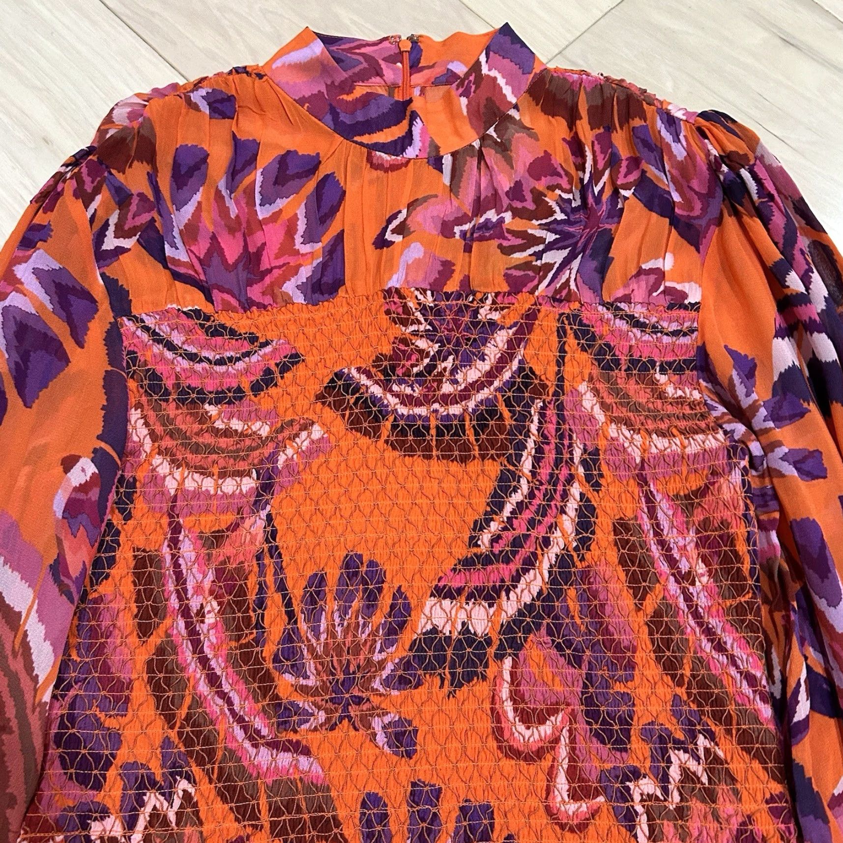 Farm Rio Farm Rio Floral Mini Dress Long Sleeve Women’s M Forest Orange Smocked Lined Viscose Dress Short Balloon Sleeve Women’s Medium Size M / US 6-8 / IT 42-44 - 3 Thumbnail