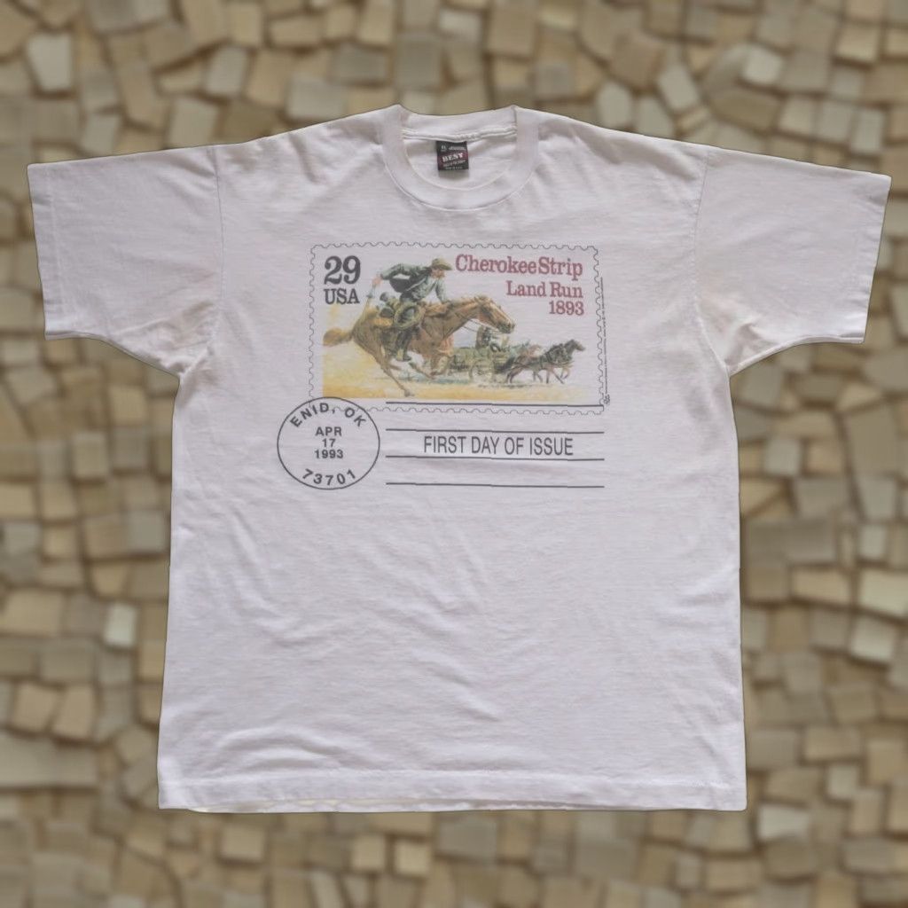 Fruit Of The Loom VINTAGE Fruit of the Loom STAMP Cowboy Horse USA Made WHITE GRAPHIC T SHIRT 1992 SZ XL Mens Size US XL / EU 56 / 4 - 1 Thumbnail