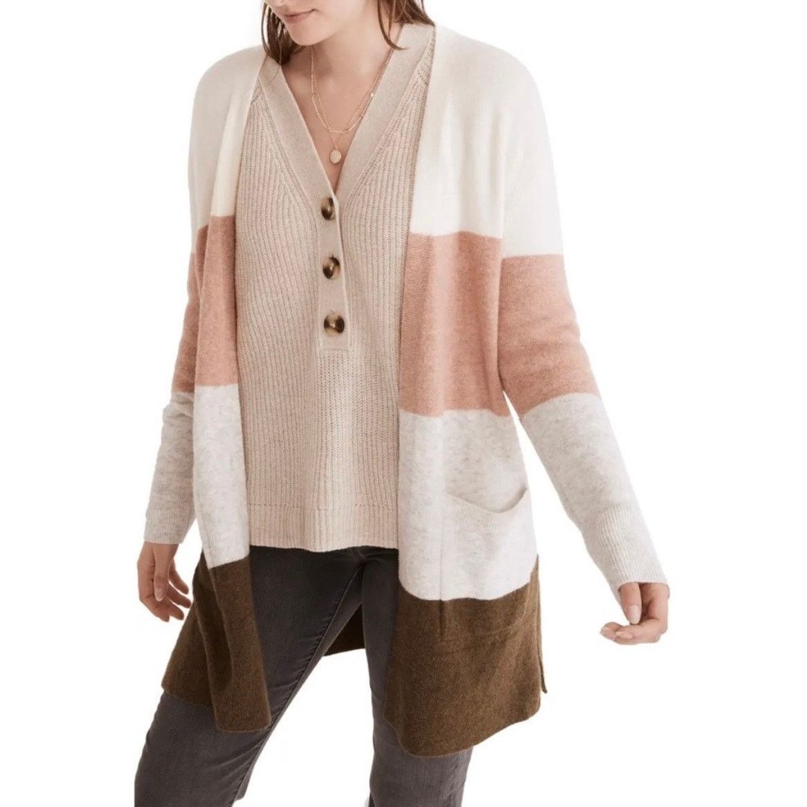 Madewell Striped Colorblock Cardigan Sweater open front EUC