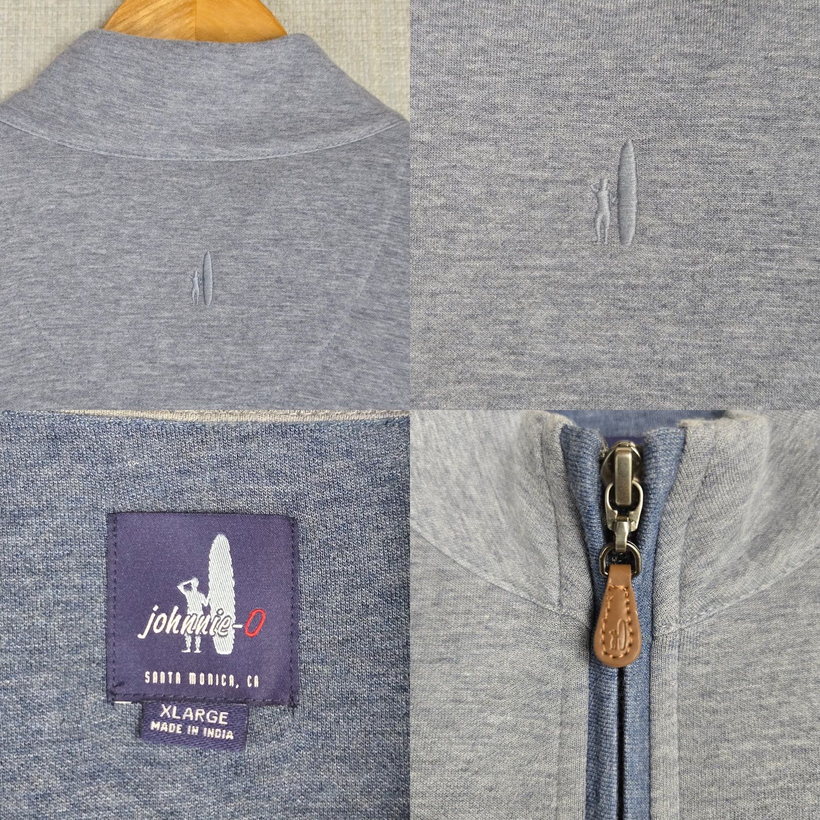 johnnie-O JOHNNIE-O Mens XL Pullover 1/4 Zip Golf Sweatshirt Blue Knit Cotton Blend Mock Neck Windproof? (Note: cannot add new words) Size US XL / EU 56 / 4 - 8 Thumbnail