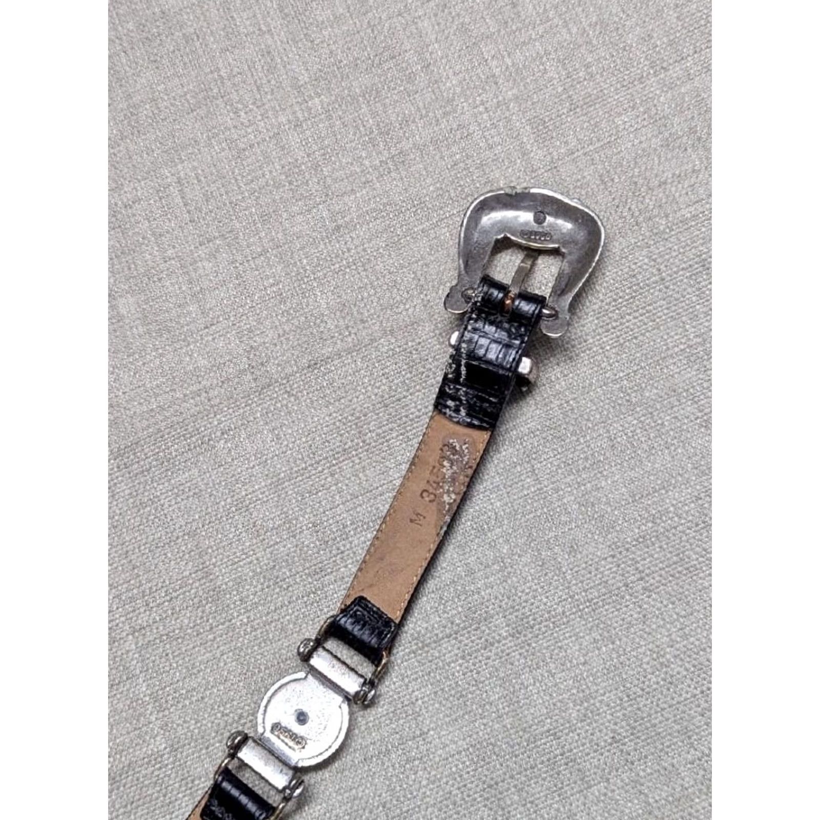 Brighton VINTAGE Brighton Greek Glam belt, 30 in Black Leather, 7/8" width, Greek pattern, Womens, Size S, belt with metal embellishments, 1990s, belt Size ONE SIZE - 7 Thumbnail