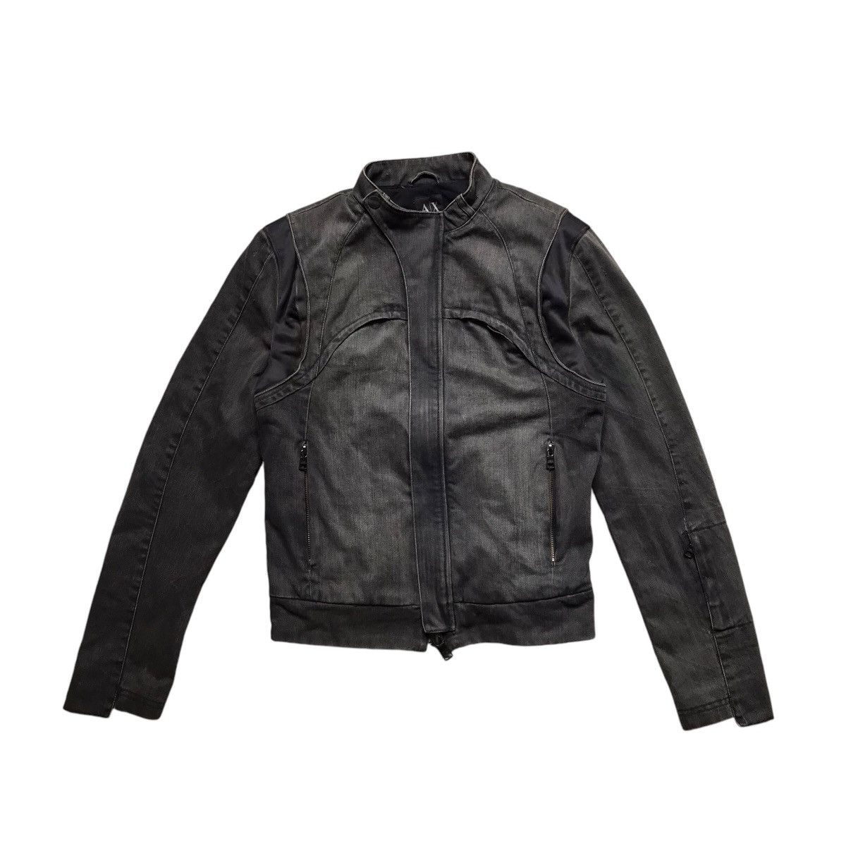 Armani Exchange VINTAGE ARMANI EXCHANGE RACING BIKER DENIM JACKET Size US XS / EU 42 / 0 - 1 Thumbnail