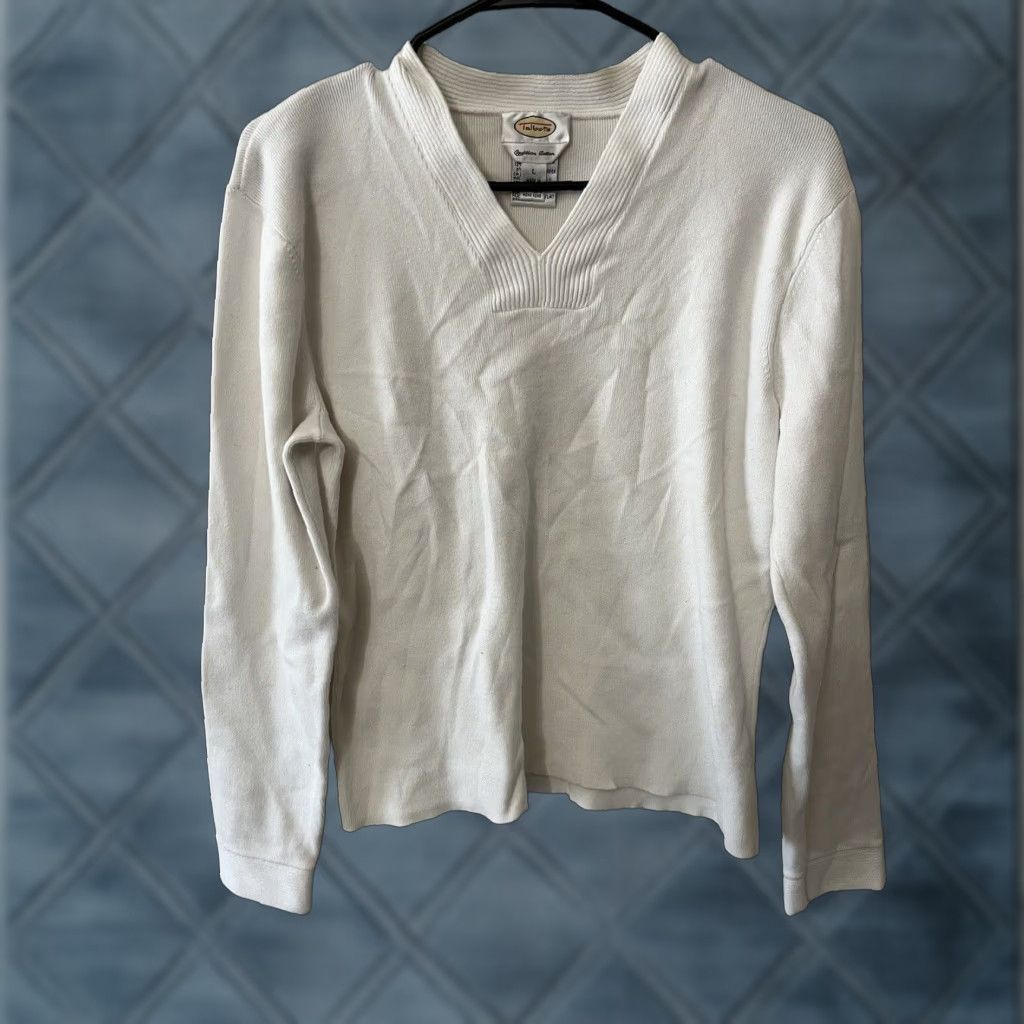 Talbots Retro Talbots Egyptian Cotton V Neck Stretch Sweater Sz. Large white Size L / US 10 / IT 46 - 1 Thumbnail
