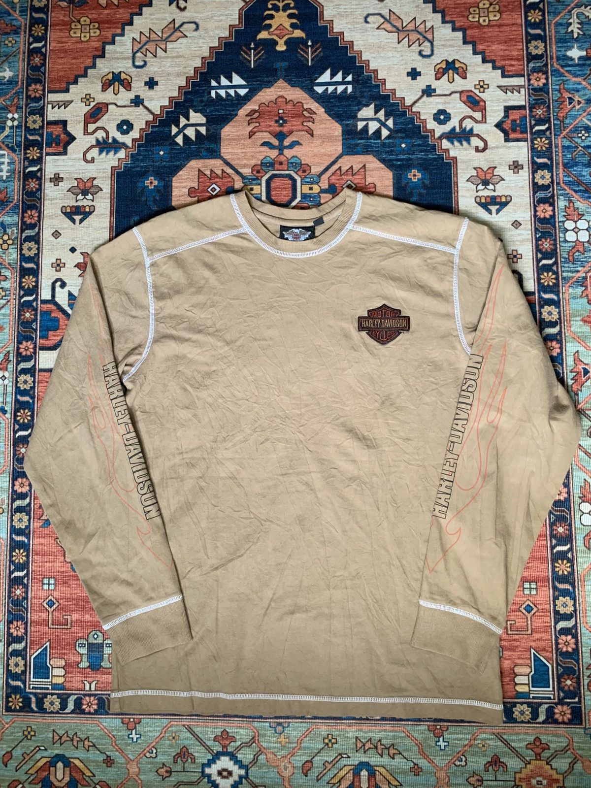 Harley Davidson VINTAGE Y2K HARLEY FLAMES LONGSLEEVE SHIRT Size US L / EU 52-54 / 3 - 1 Thumbnail