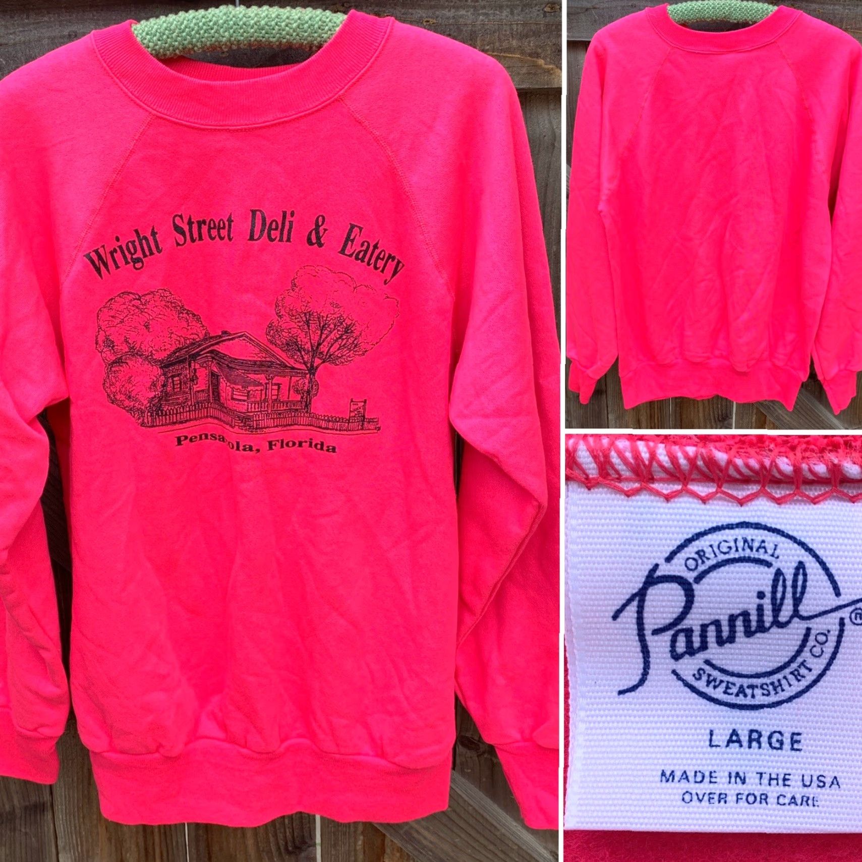 Vintage VINTAGE Wright Street Deli & Eatery Pensacola Florida Raglan Sweatshirt L Pink 80s Mens Size US L / EU 52-54 / 3 - 4 Thumbnail