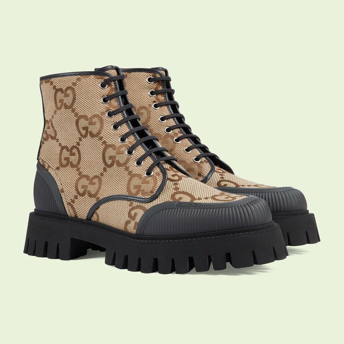 Gucci o1s1wg110225 Maxi GG Lace-Up Boots in Beige/Dark Grey Size US 14 / EU 47 - 2 Thumbnail