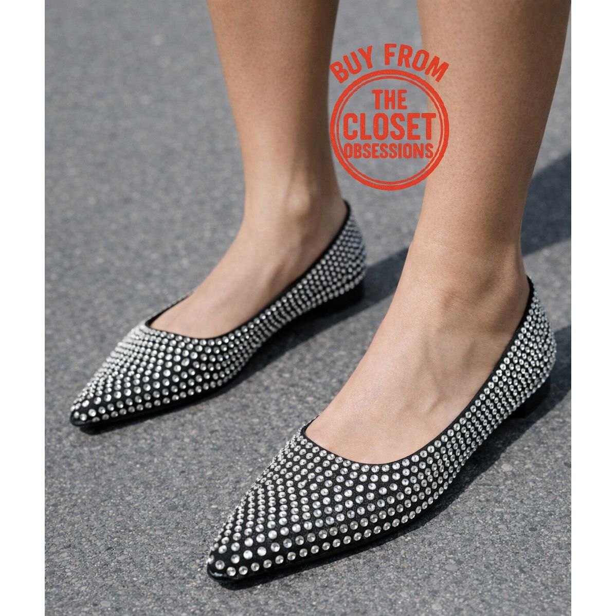 Zara Zara Rhinestone Pointed Toe Flats Sparkle Ballet Flats Size US 7.5 / IT 37.5 - 1 Thumbnail