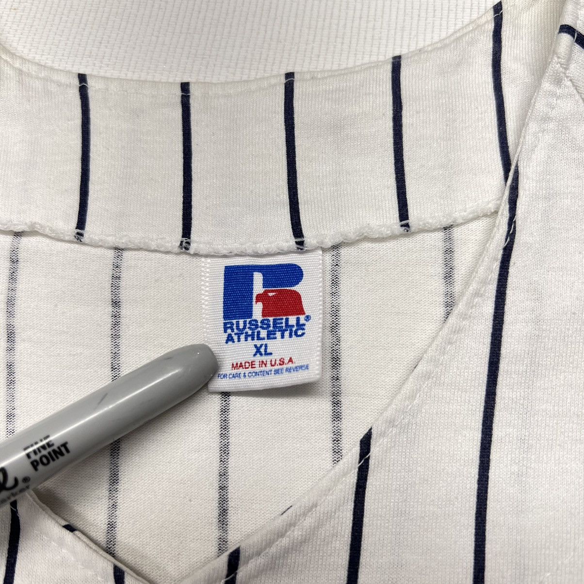 New York Yankees × Vintage VTG Russell Yankees Jersey White Pinstripe Blank Athletic Size US XL / EU 56 / 4 - 6 Thumbnail