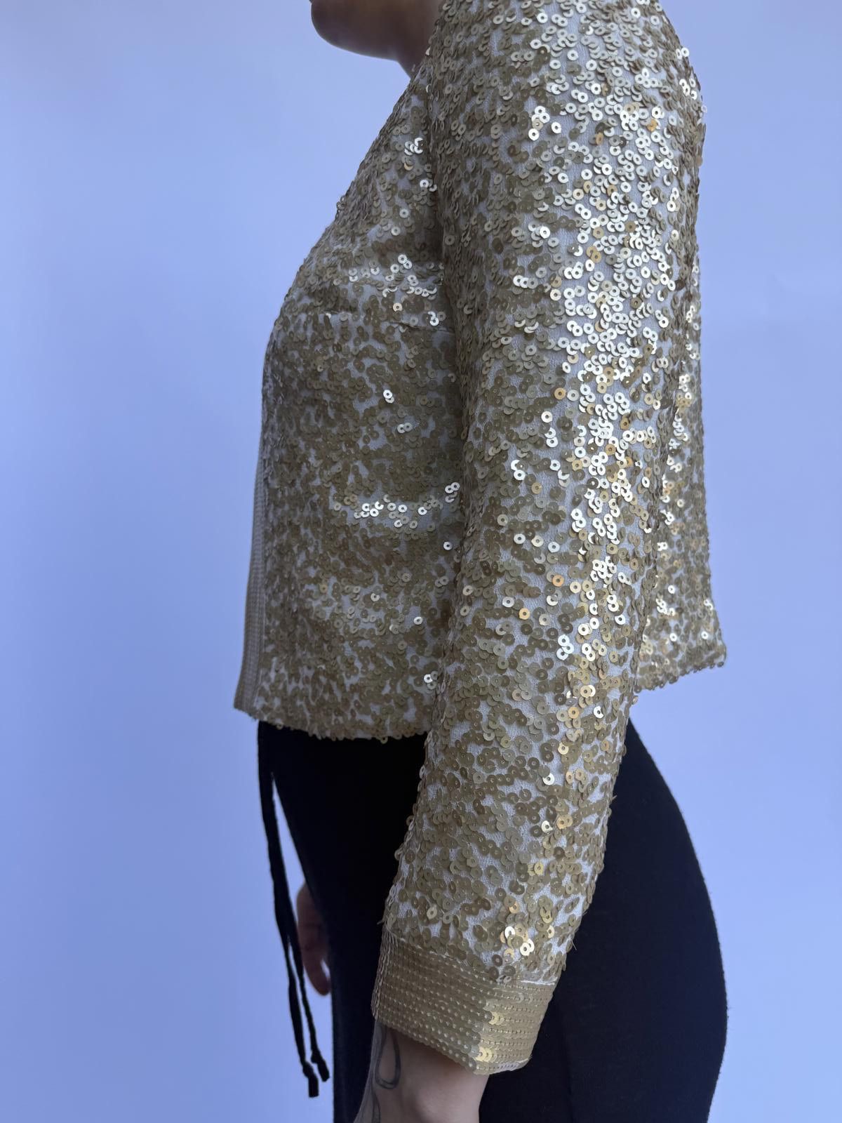 Designer DONCASTER Evening Collection Gold Sequined Cardigan Size XS / US 0-2 / IT 36-38 - 2 Thumbnail