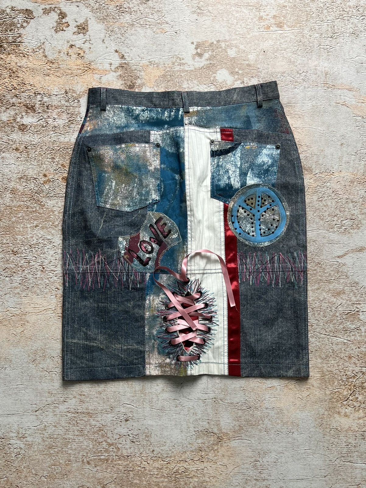 Vintage Vintage patchwork denim skirt Size 28" / US 6 / IT 42 - 3 Thumbnail