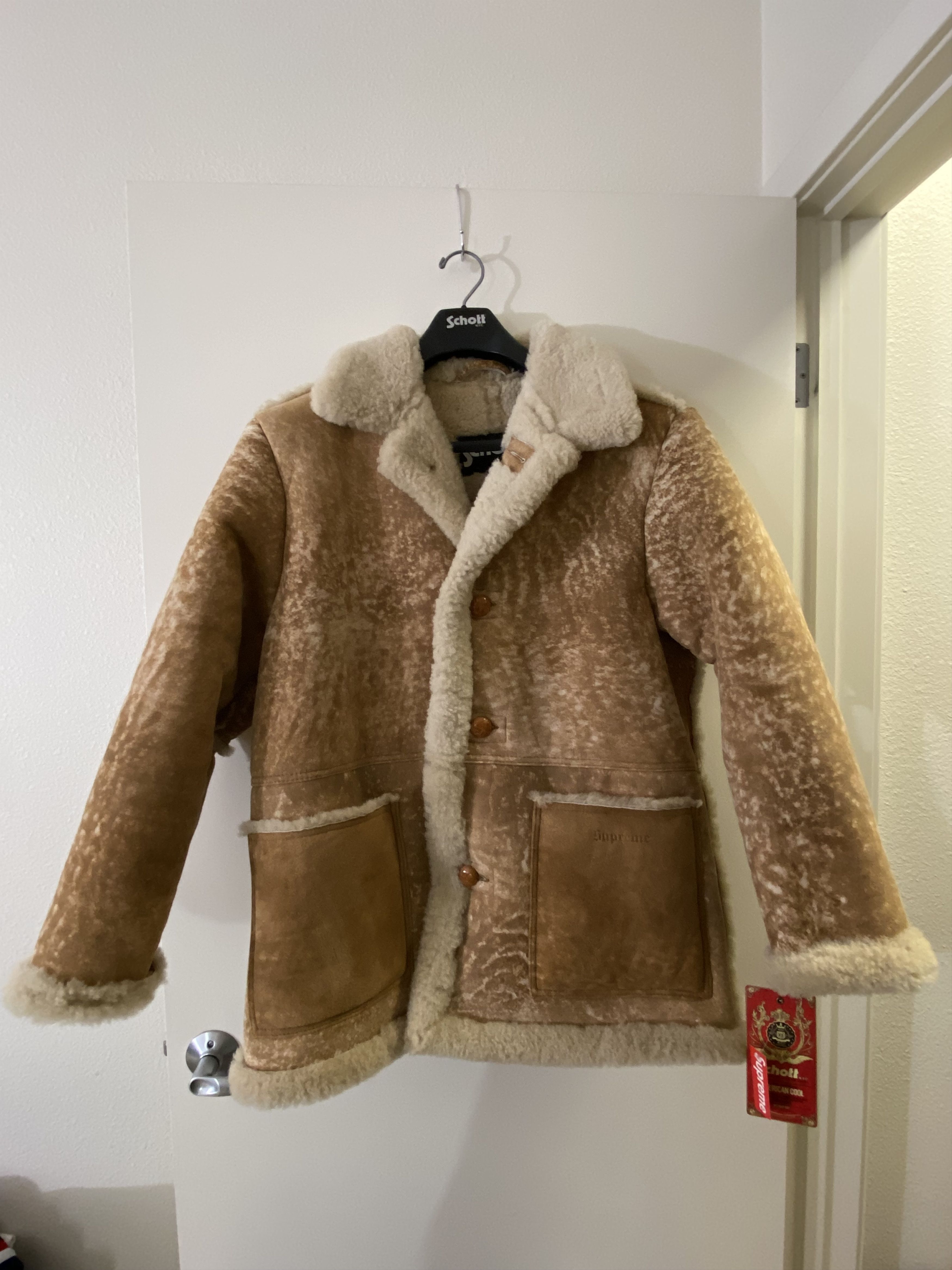 Schott × Supreme Supreme x Schott Shearling/Leather Hooded Jacket
