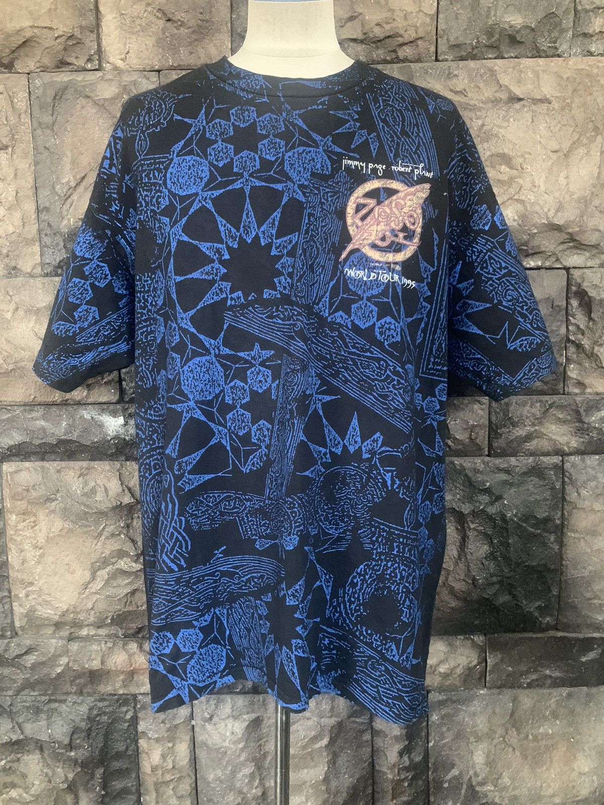 Band Tees × Vintage Vintage 90s Jimmy Page Robert Plant Zoso Tour Over Print Tee Size US XL / EU 56 / 4 - 1 Thumbnail