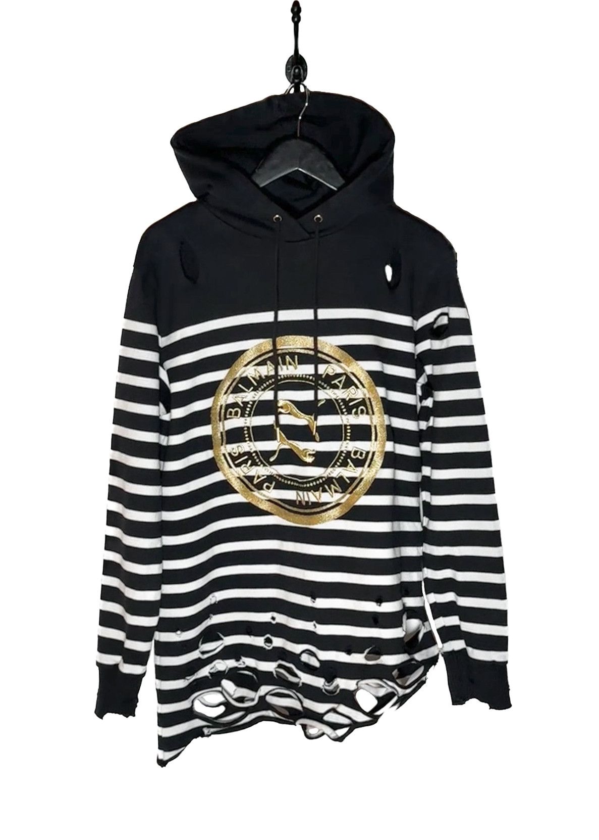 Balmain × Puma Balmain X Puma Black Striped Distressed Hoodie Sweater Size US S / EU 44-46 / 1 - 1 Thumbnail