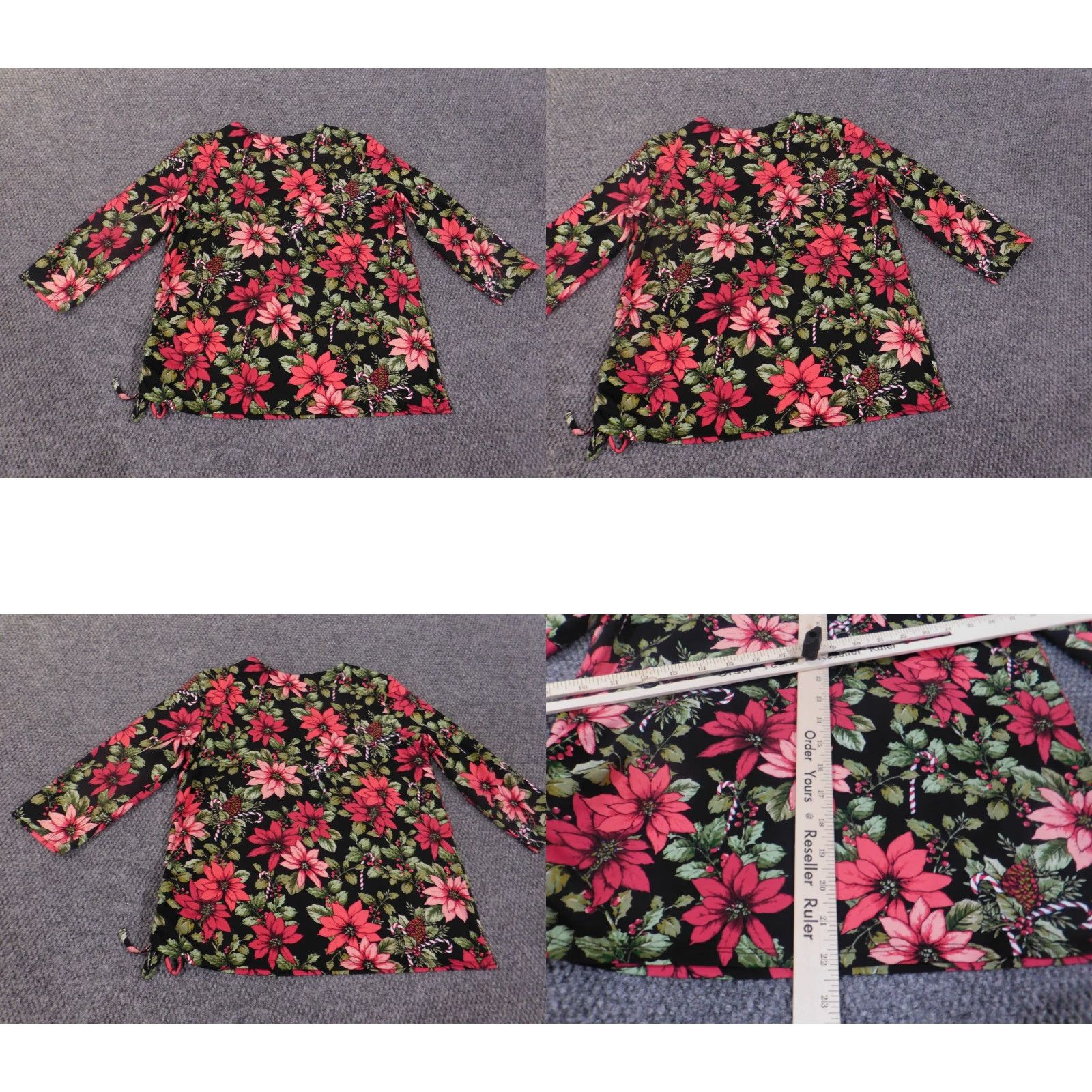 Vintage Alfred Dunner Blouse Shirt Petite PS Women Red Floral Cotton Spandex Stretch Round Neck Long Sleeve Pullover Casual Weekend Flower Size S / US 4 / IT 40 - 8 Thumbnail