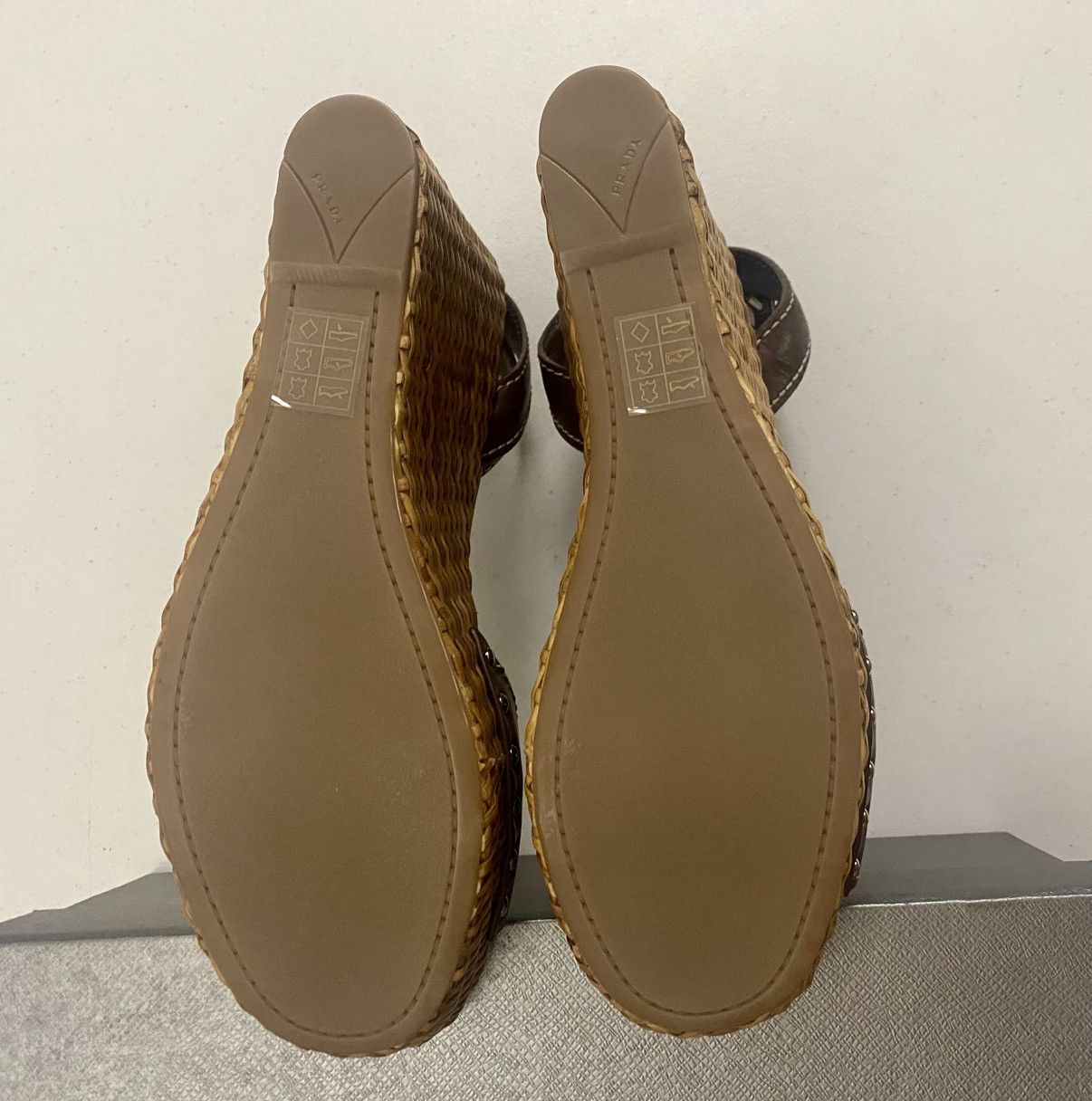 Prada Prada Brown Leather Wicker Wedge Sandals 3XZ175 10 US NEW Size US 10 / IT 40 - 10 Thumbnail