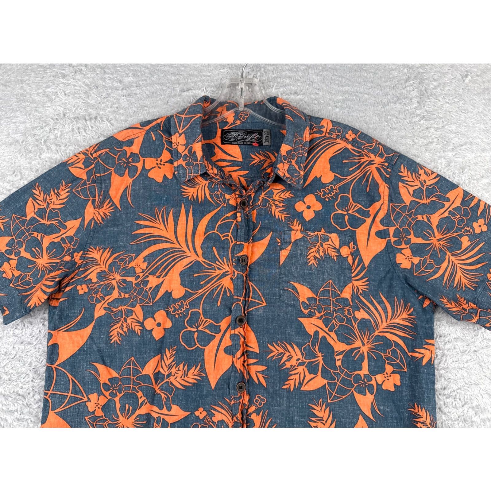 Vintage Retro Fit Shirt Men Medium Gray Orange Floral Leaf 100% Cotton Hawaiian Size US M / EU 48-50 / 2 - 4 Thumbnail