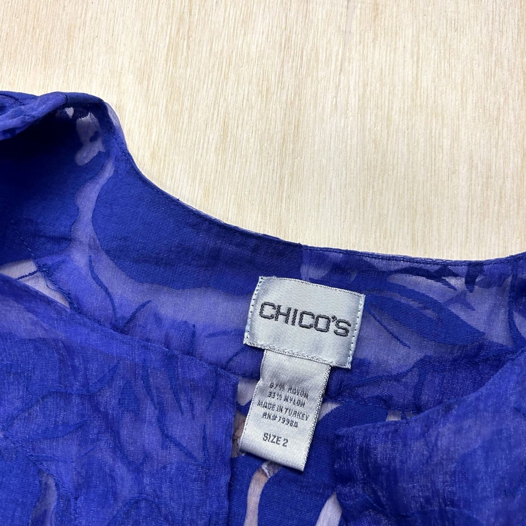 Vintage Chico's Blue Floral Kimono Blouse Womens 2 Lightweight 3/4 Sleeve Open Front Size XS / US 0-2 / IT 36-38 - 3 Thumbnail