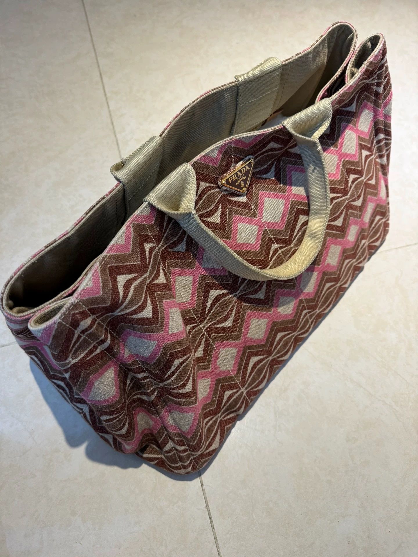 Prada Prada Denim Oversized Color Blocked Logo Beach Tote Size ONE SIZE - 3 Thumbnail