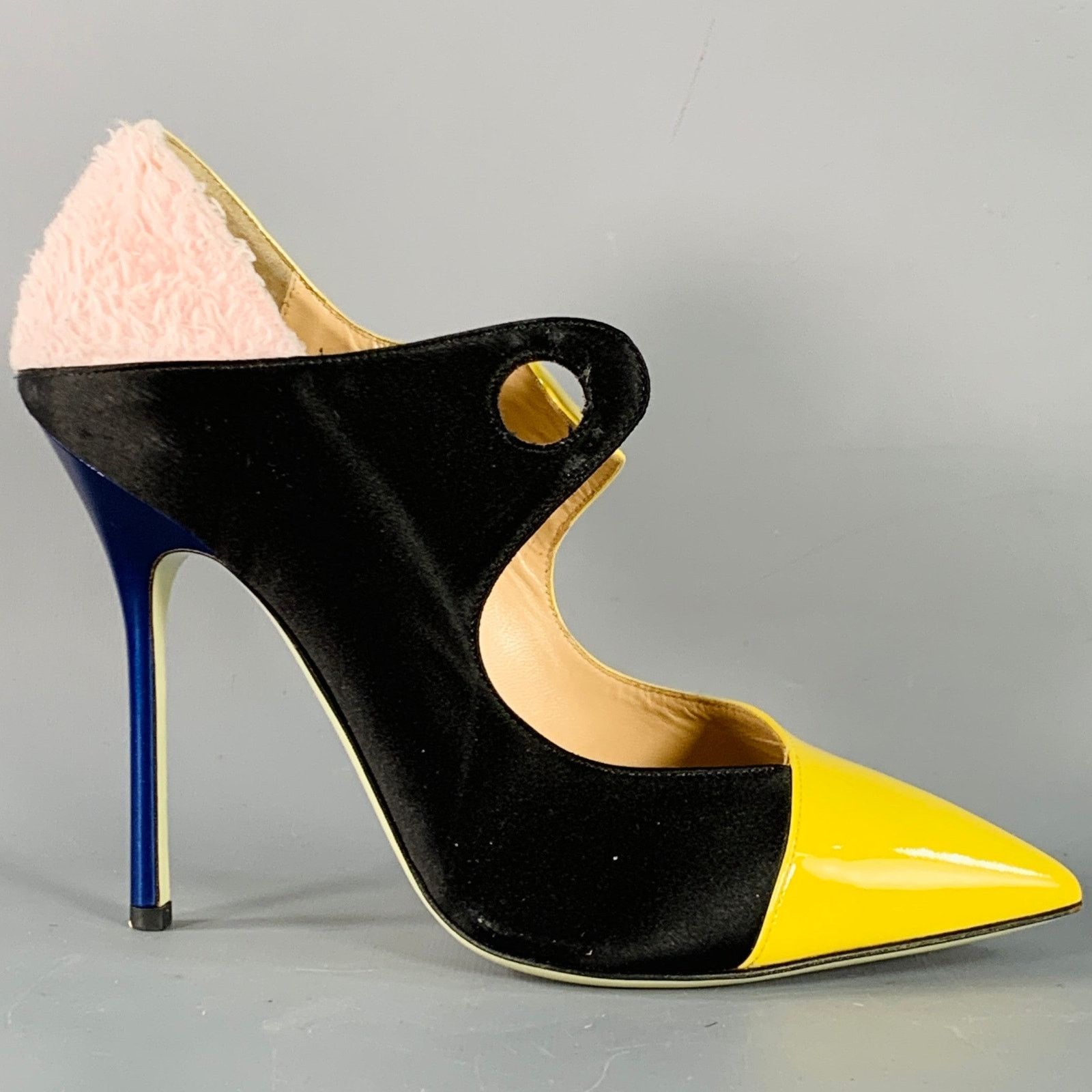 Other Yellow Black Pink Color Block Mixed Fabrics Stiletto Pumps Size US 8.5 / IT 38.5 - 2 Thumbnail