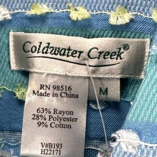 Coldwater Creek COLIWATER CREEK jean jacket striped blue green collar button front casual womens M blue striped bohemian retro hippie casual long sleeve jacket Size 32" / US 10 / IT 46 - 5 Thumbnail