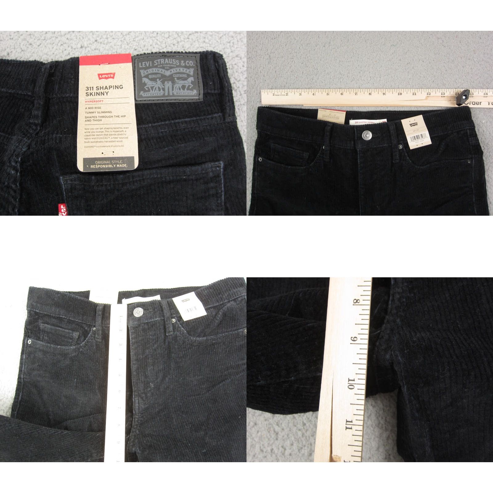 Levi's Levi's 311 Shaping Skinny Jeans Womens 29 x 28 Black Corduroy Cotton Button Zip Pockets Regular Stretch Size 29" - 8 Thumbnail