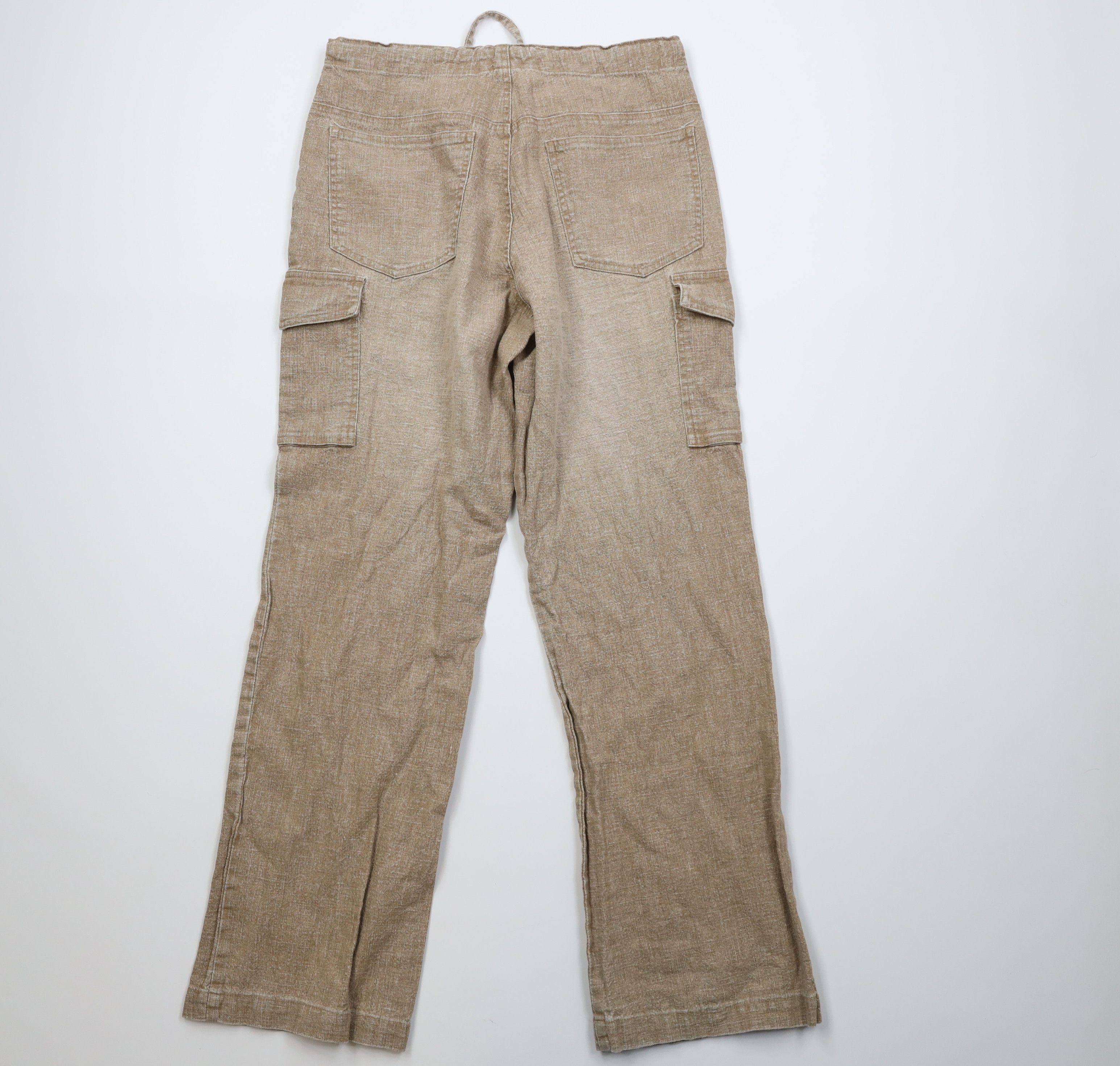 Vintage Vintage 90s Y2K Streetwear Linen Wide Leg Cargo Pants Beige Size US 31 - 9 Thumbnail