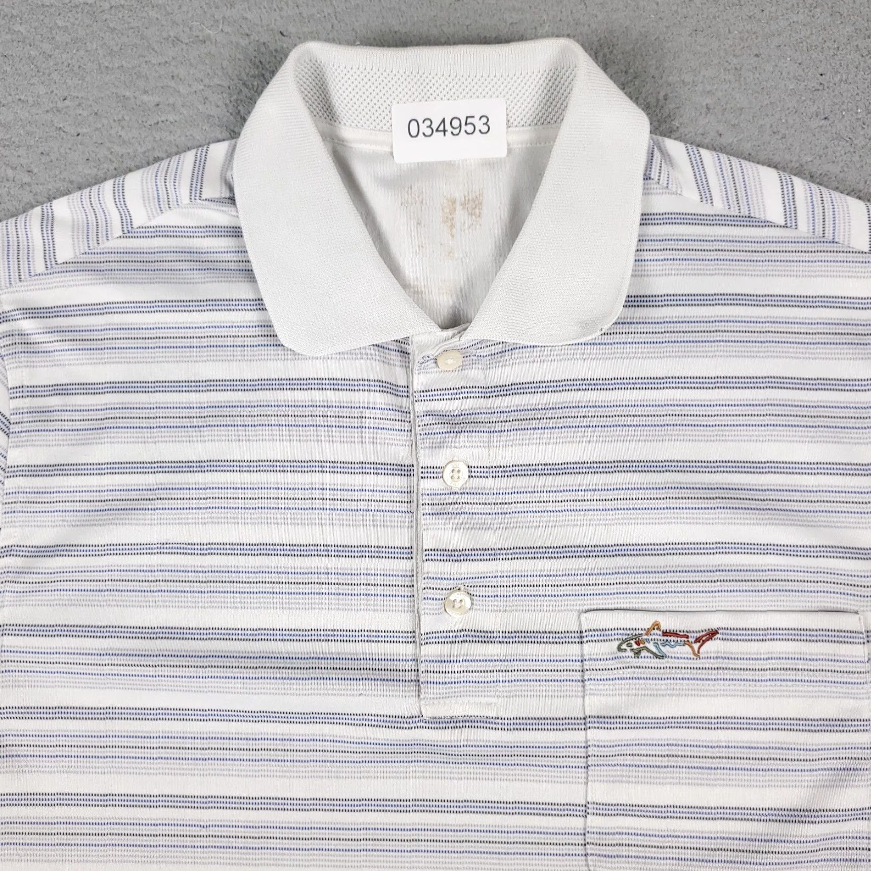 Vintage Greg Norman Shirt Mens Medium Gray Striped Shark Short Sleeve STAINED Size US M / EU 48-50 / 2 - 2 Thumbnail