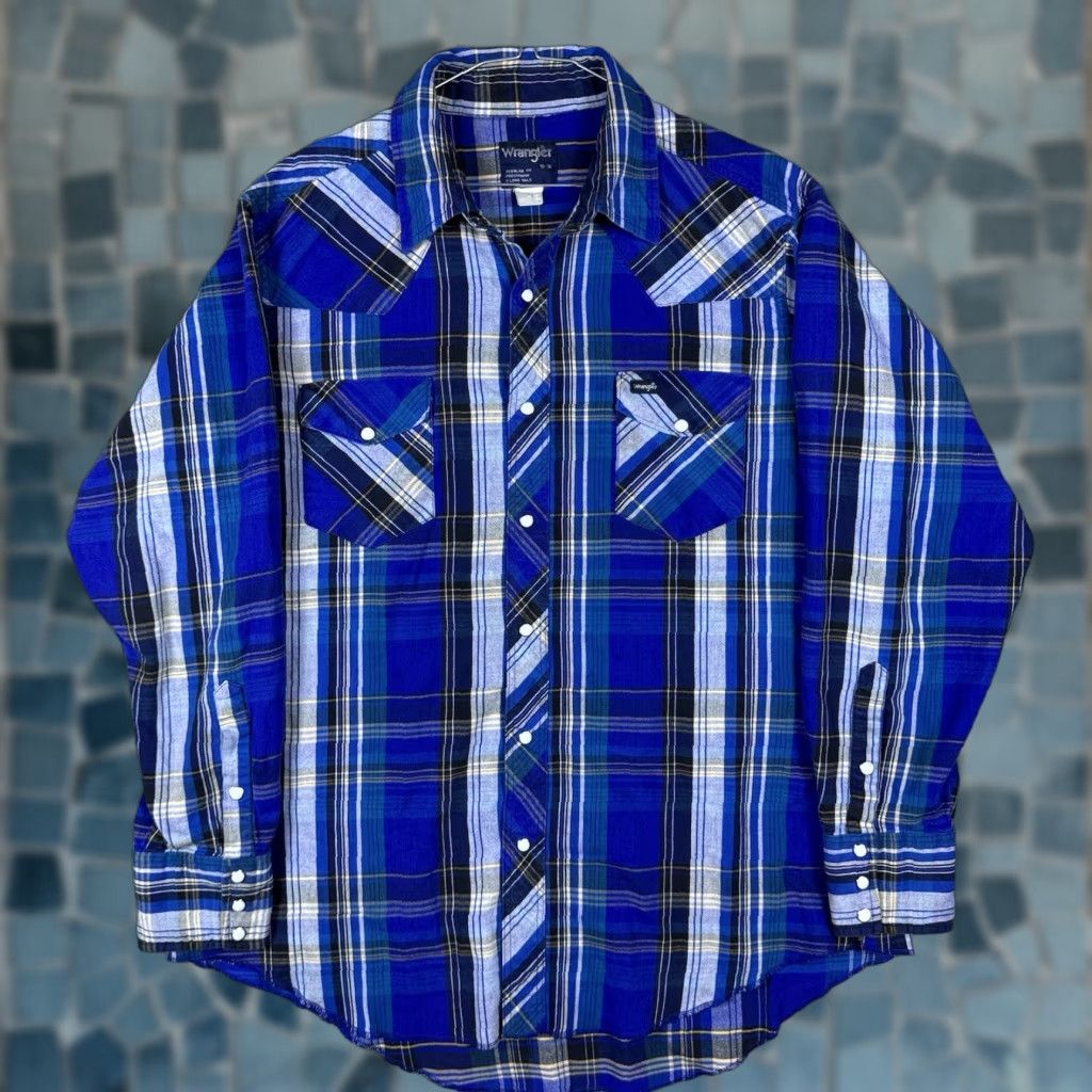 Wrangler VINTAGE Wrangler Pearl Snap Shirt Mens 2XL USA Heavy Flannel X-Long Tails Shirt Size US XXL / EU 58 / 5 - 1 Thumbnail