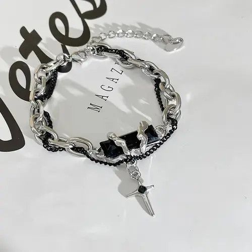 Other Titanium Steel Layered Cross Charm Bracelet for Men Women Size ONE SIZE - 2 Thumbnail