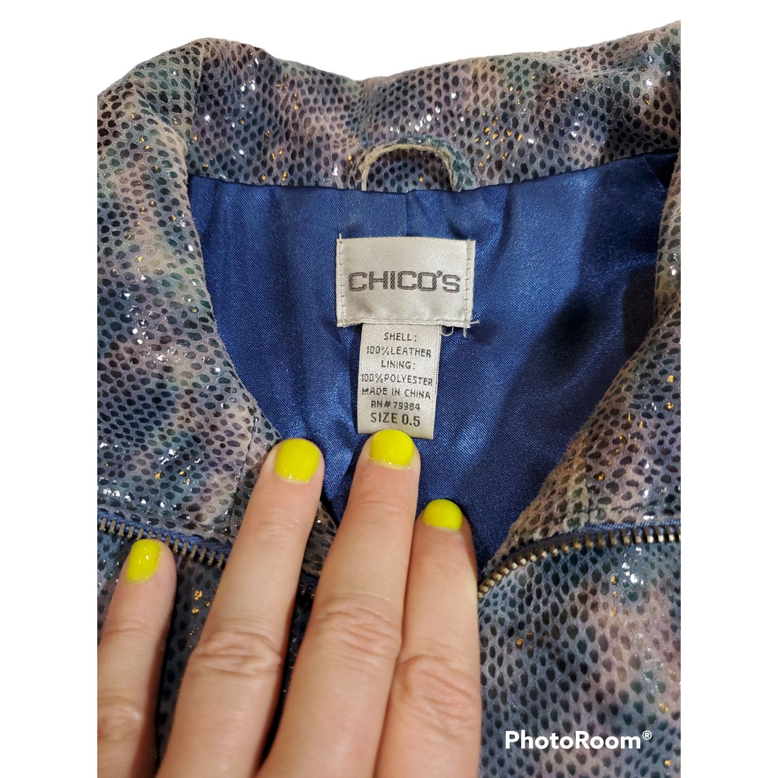 Chicos Chico's | Iridescent "Snake Skin" Leather Jacket | 0.5 (SM) Size S / US 4 / IT 40 - 3 Thumbnail