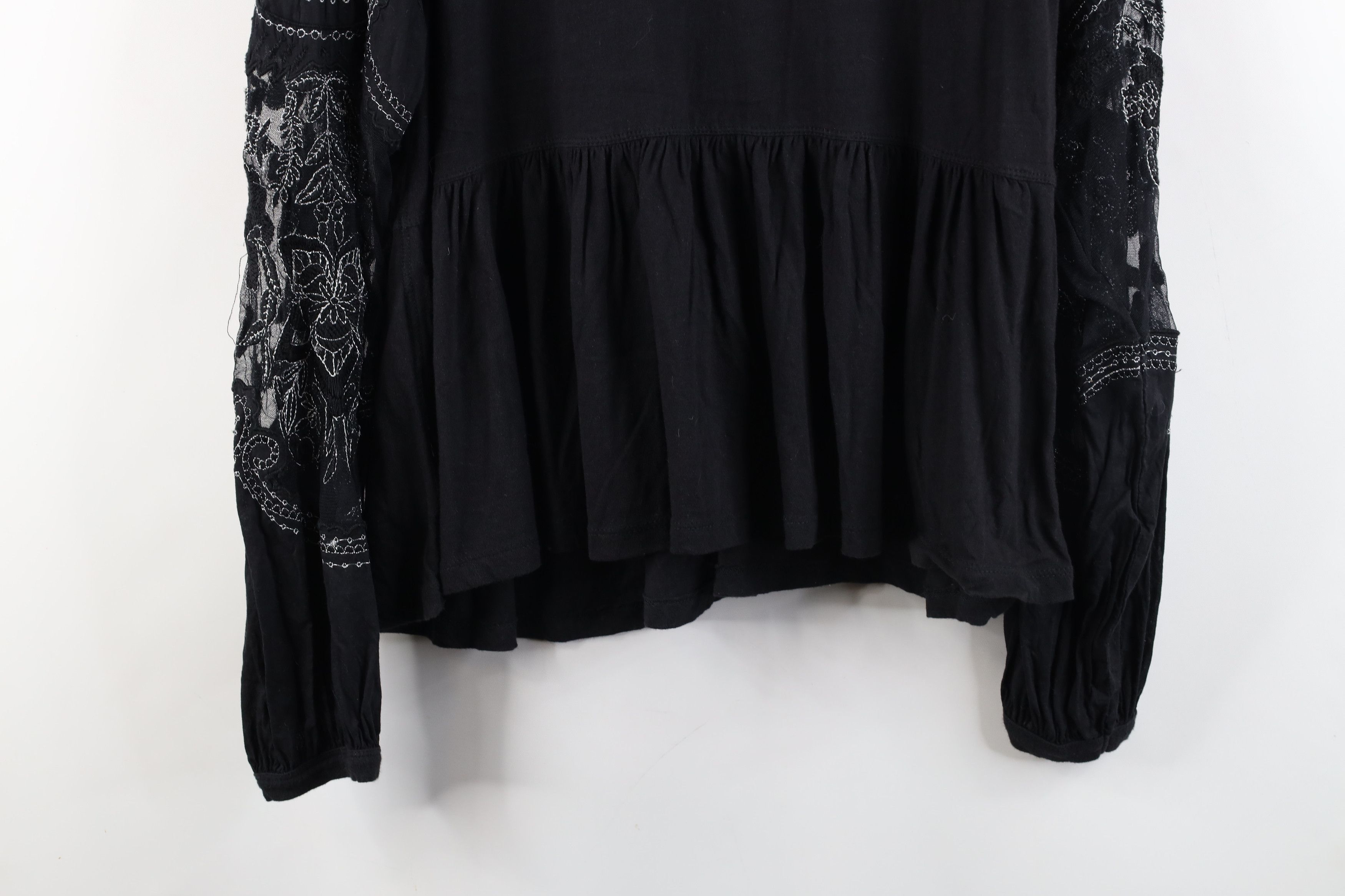 Free People × Vintage Free People Chic Ruffled Lace Flower Puff Sleeve Shirt Top Size S / US 4 / IT 40 - 13 Thumbnail