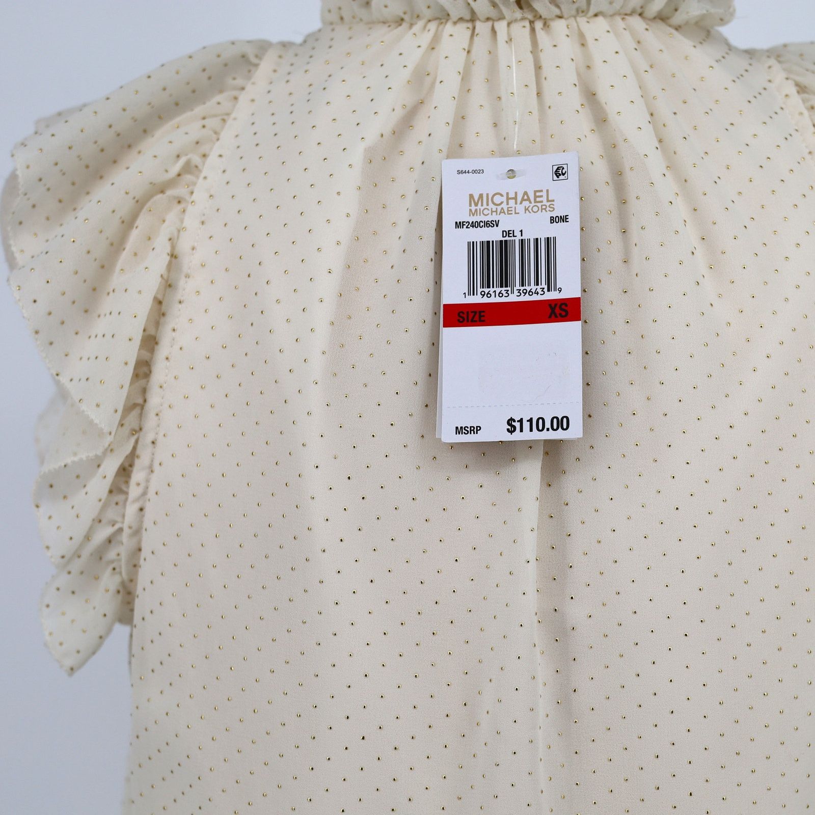 Michael Kors Michael Kors Women Bone/Gold Dot Ruffled Blouse Top Size XS Size XS / US 0-2 / IT 36-38 - 5 Thumbnail