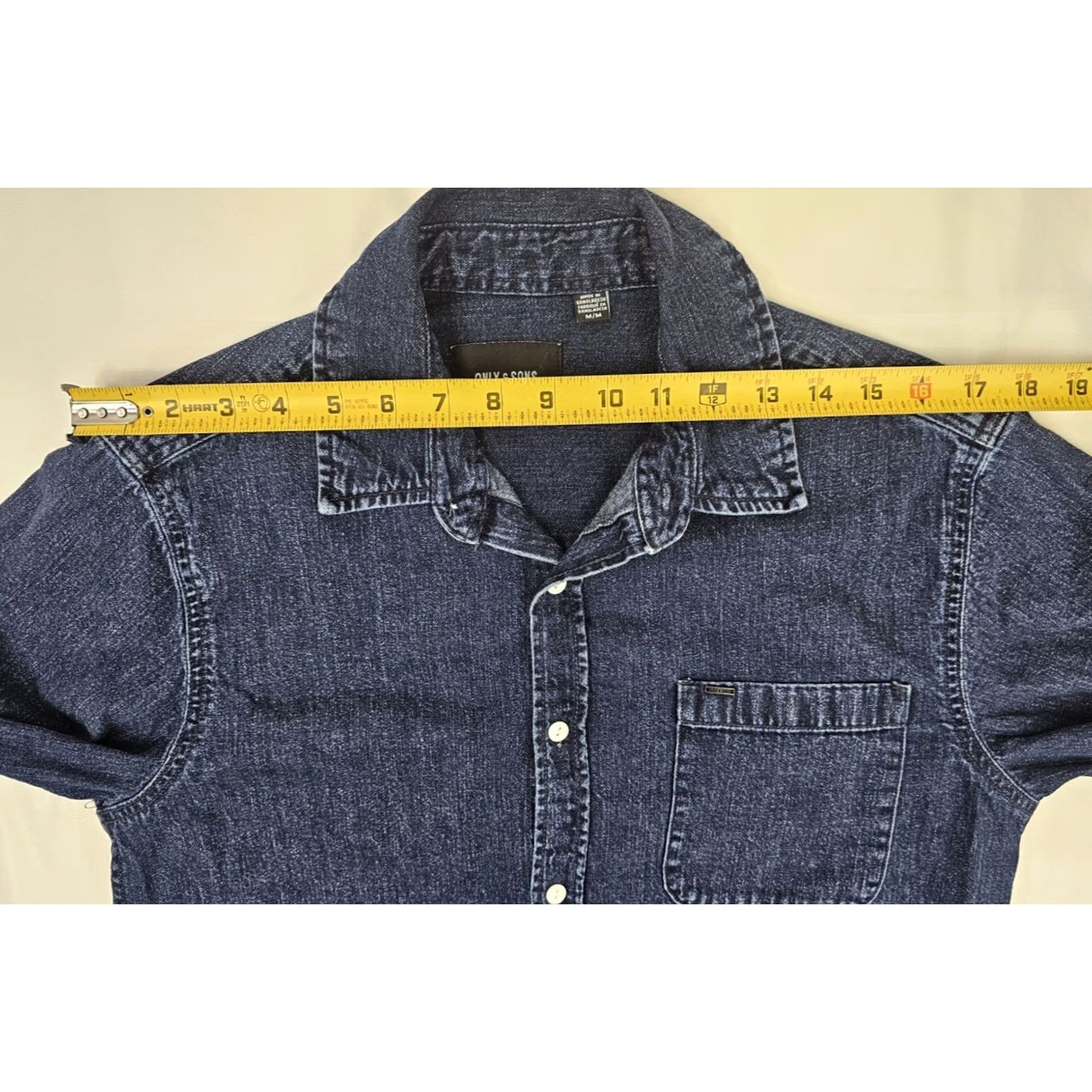 ONLY & SONS ONLY & SONS Denim Button-Up Shirt Men M Dark Wash Blue Shacket Casual Work Long Sleeve 40 in Chest Solid Cotton Button Front Front-Button Casual Mens Size US M / EU 48-50 / 2 - 6 Thumbnail