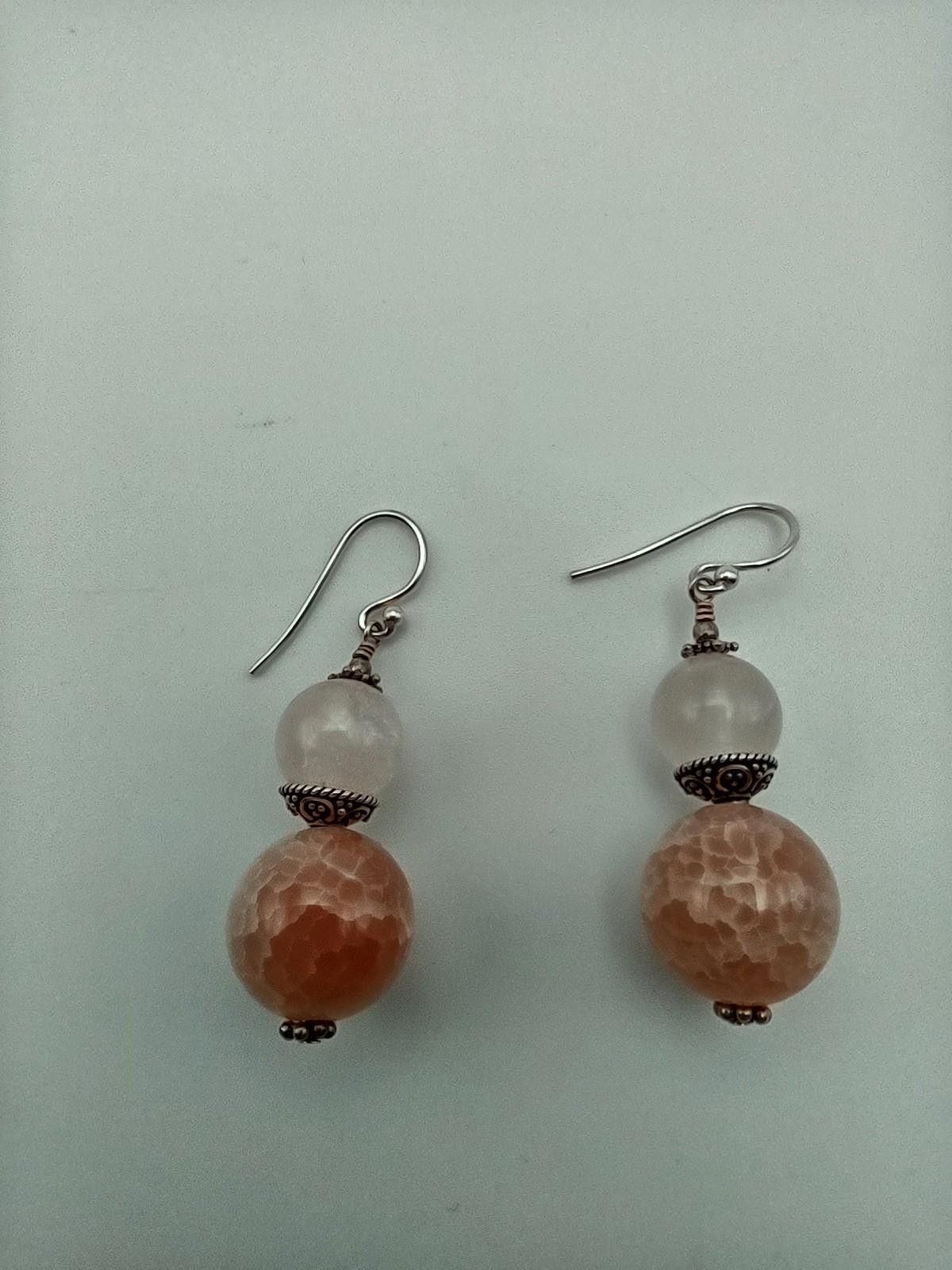 The Unbranded Brand Sterling Silver Rose Quartz & Crackle Agate Dangle Earrings Size ONE SIZE - 2 Thumbnail