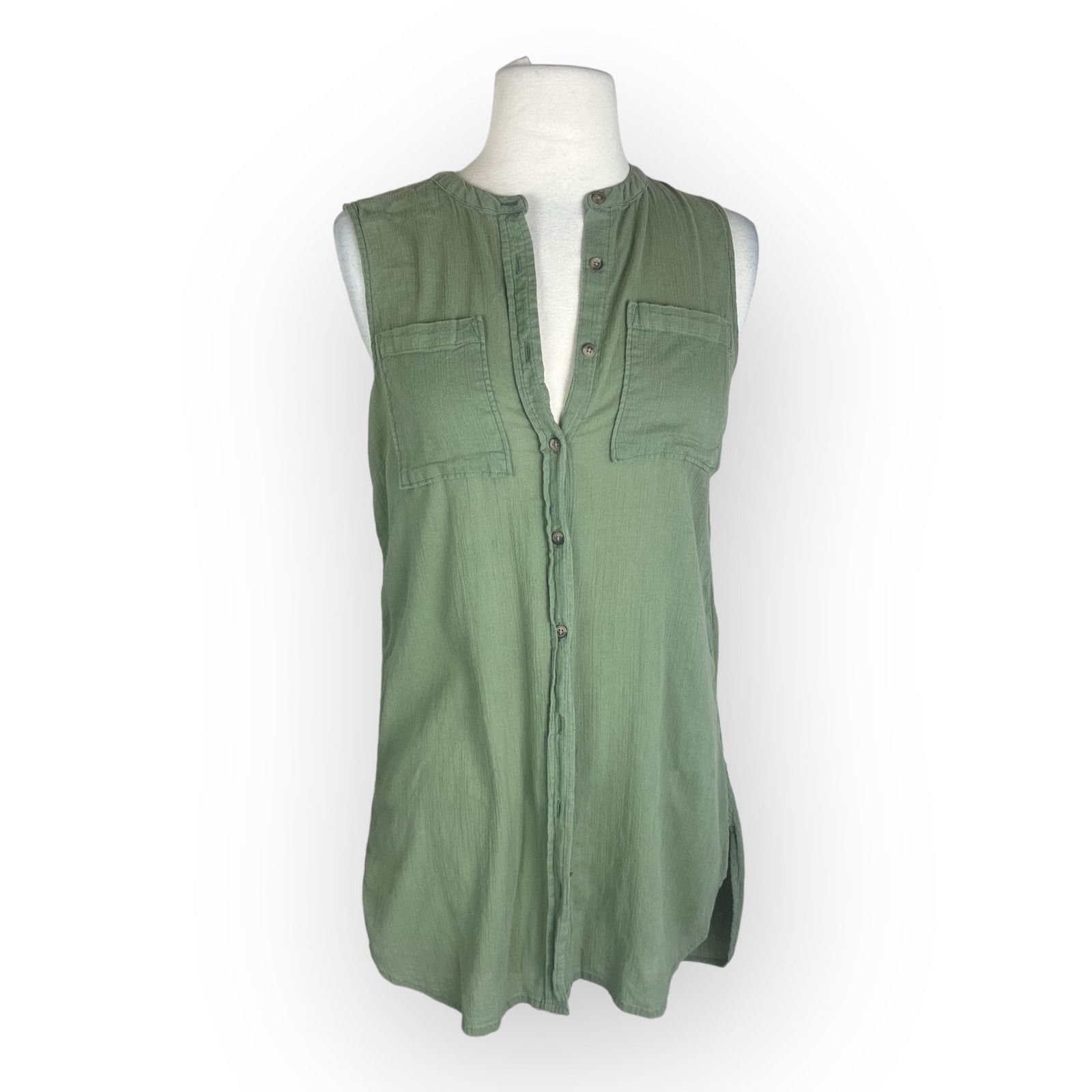 Merona Merona Army Green Sleeveless Cotton Shirt - Button Down Size S / US 4 / IT 40 - 5 Thumbnail